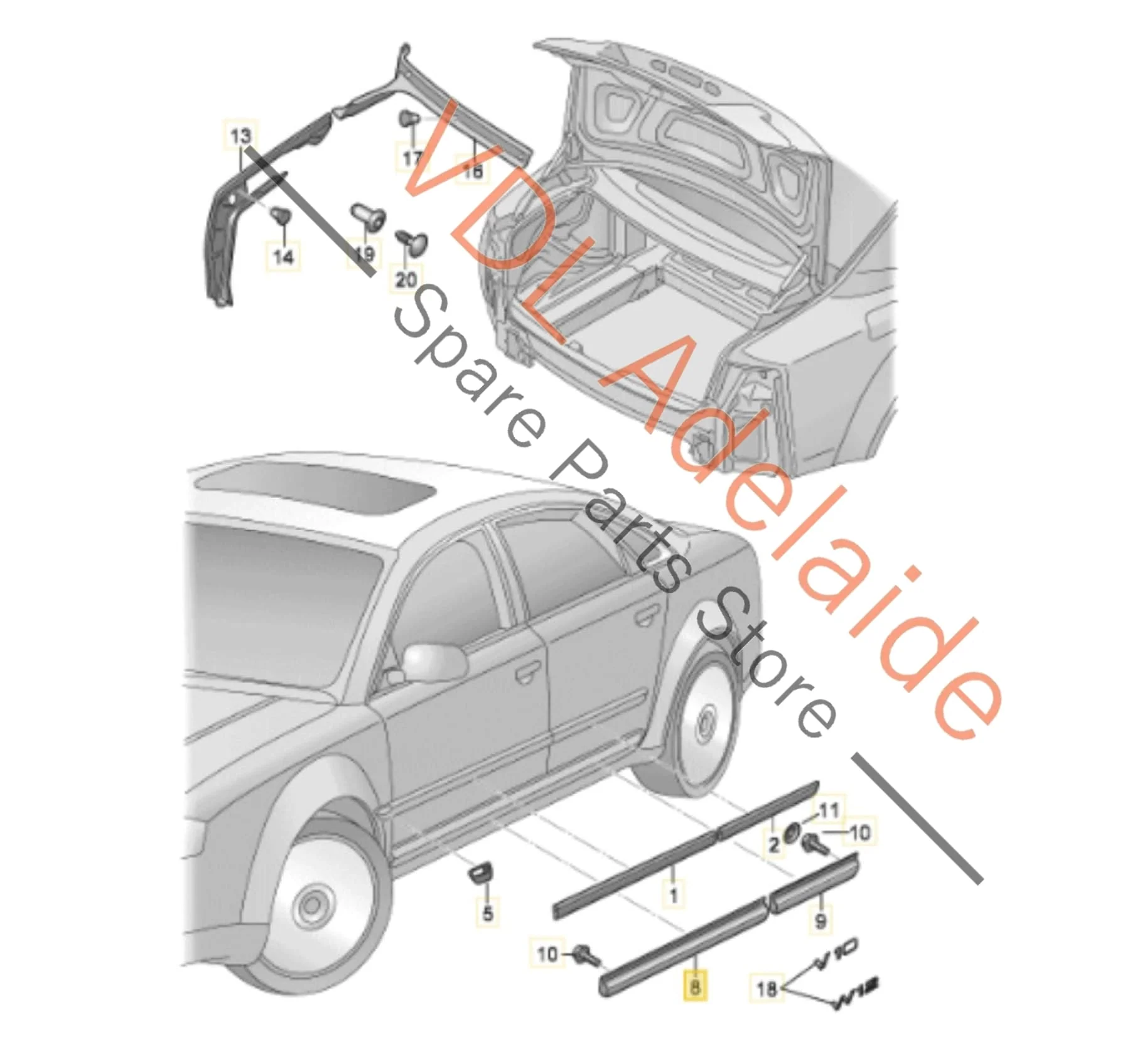 Audi A8 S8 Front Left Lower Exterior Door Trim Moulding Plastic 4E0853959C - Image 2