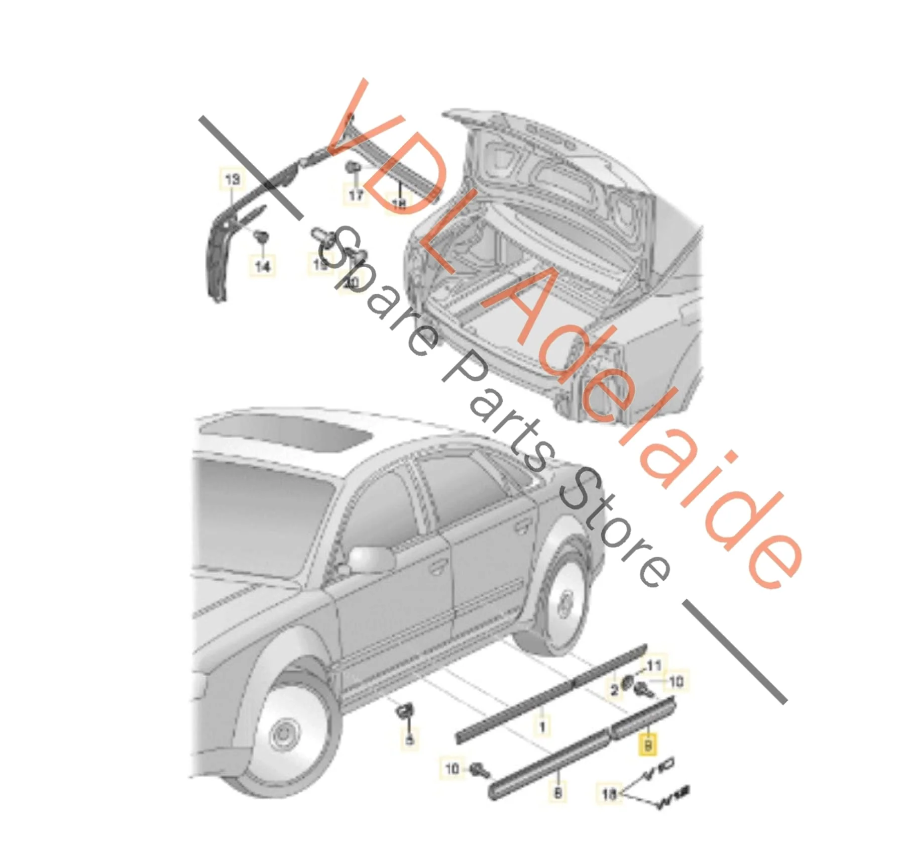 Audi A8 S8 Rear Right Lower Exterior Door Trim Moulding Plastic 4E0853970C - Image 8