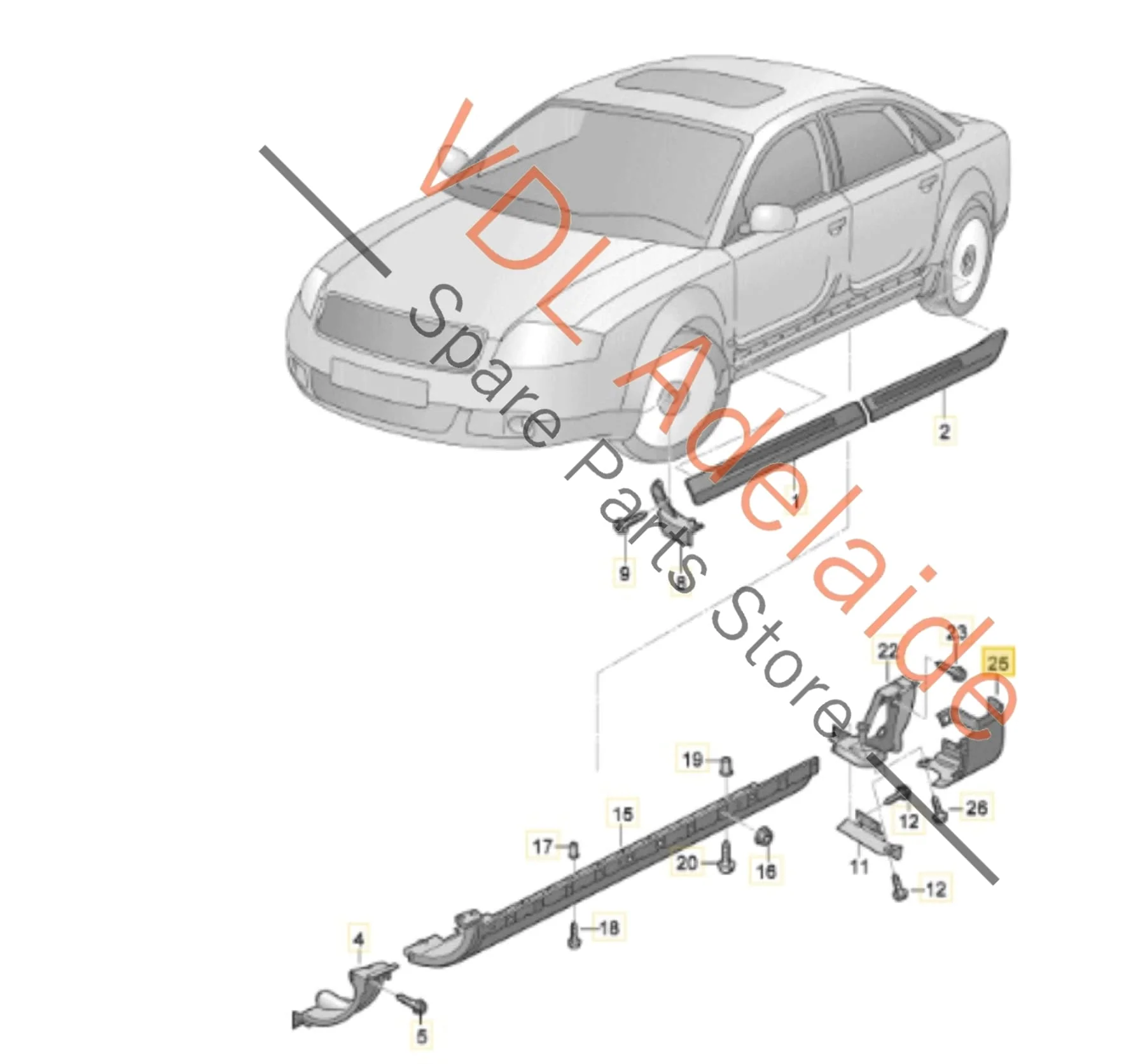 Audi S8 4E Right Side Rear Member Rocker Panel Trim Skirt 4E0853580D - Image 2