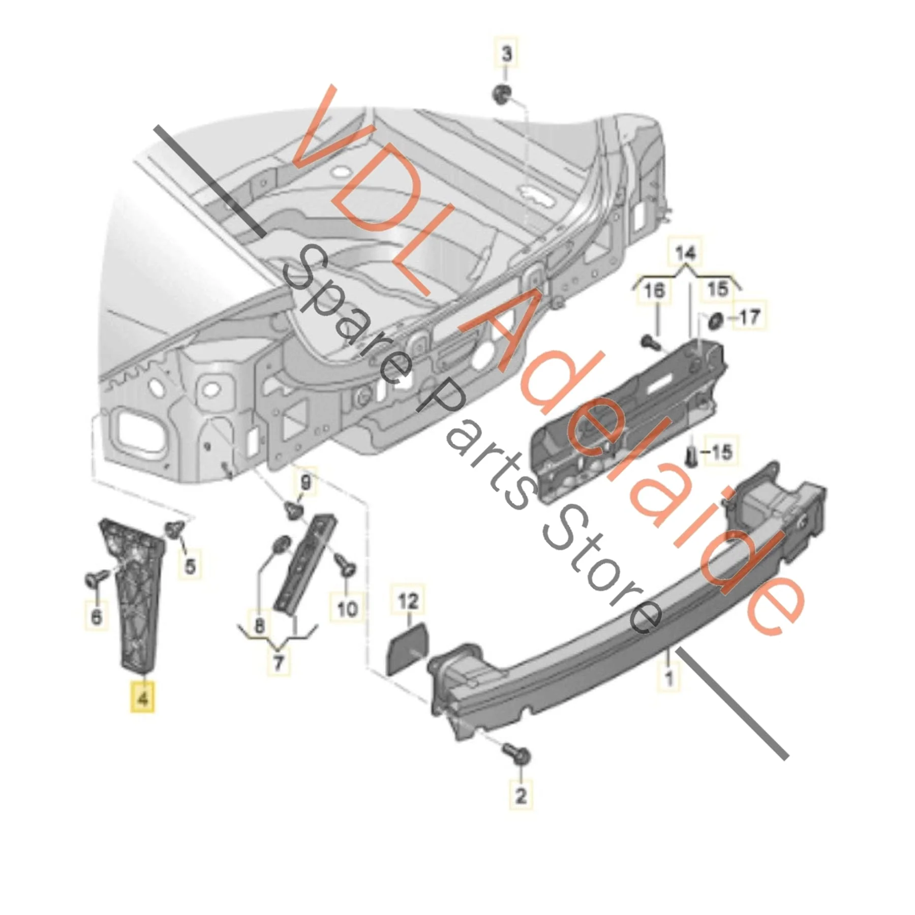Audi RS7 Rear Bumper Guide Bracket Right Lower 4K8807454A - Image 2