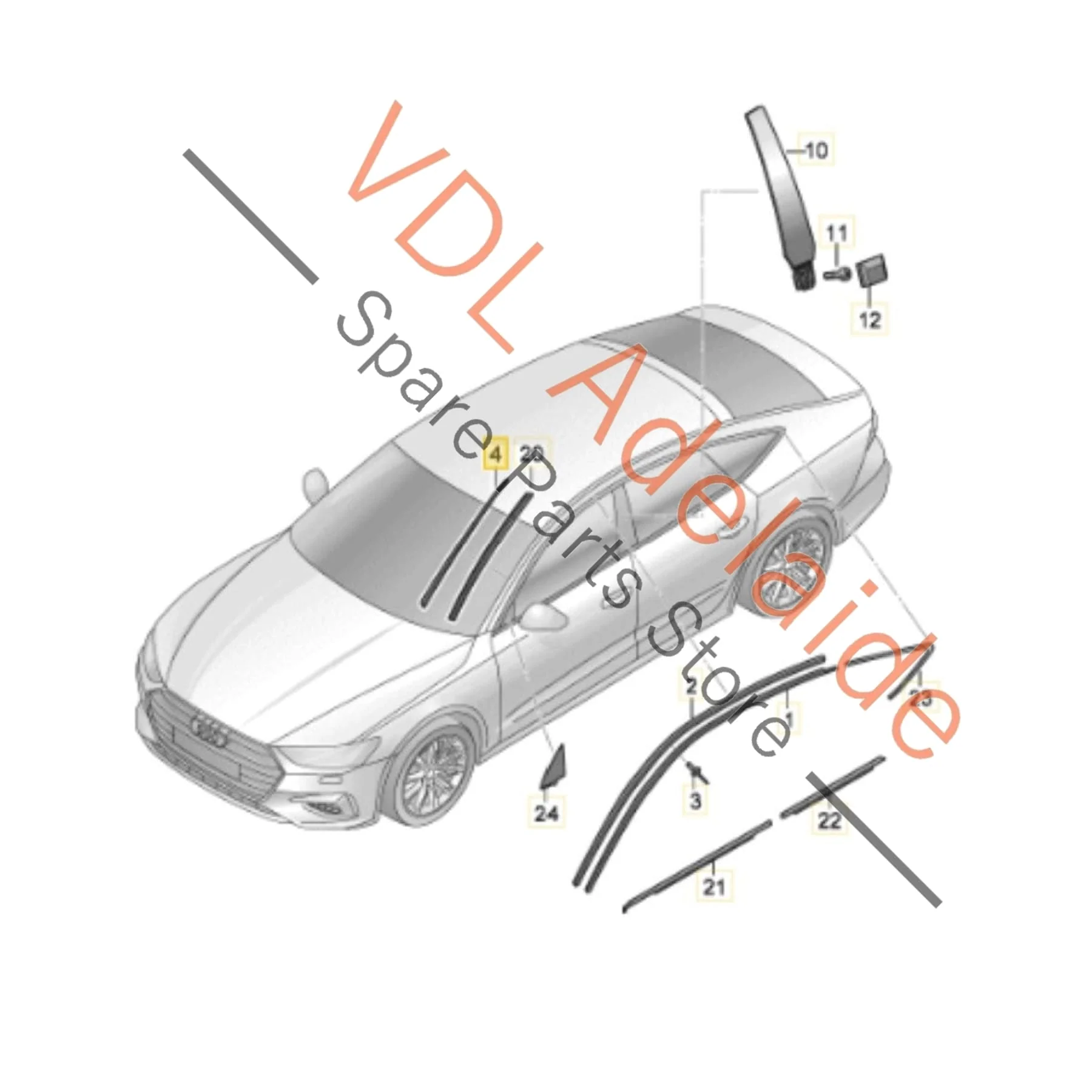 Audi A7 S7 RS7 Front Windscreen Left Water Deflector Strip Rubber Seal 4K8854327 - Image 2