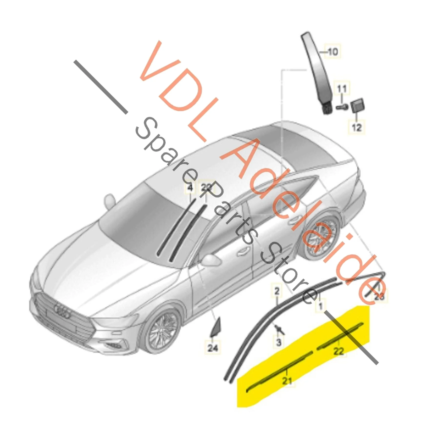 Audi RS7 Door Window Slot Aperture Seal Set of 4 Front & Rear Gloss Black 4K8837475A T94 - Image 2