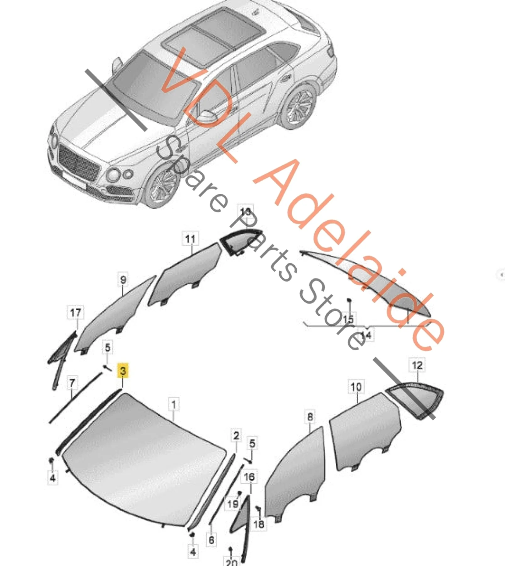 Bentley Bentayga 4V Windscreen Water Deflector Strip Trim Right 36A854328A - Image 3