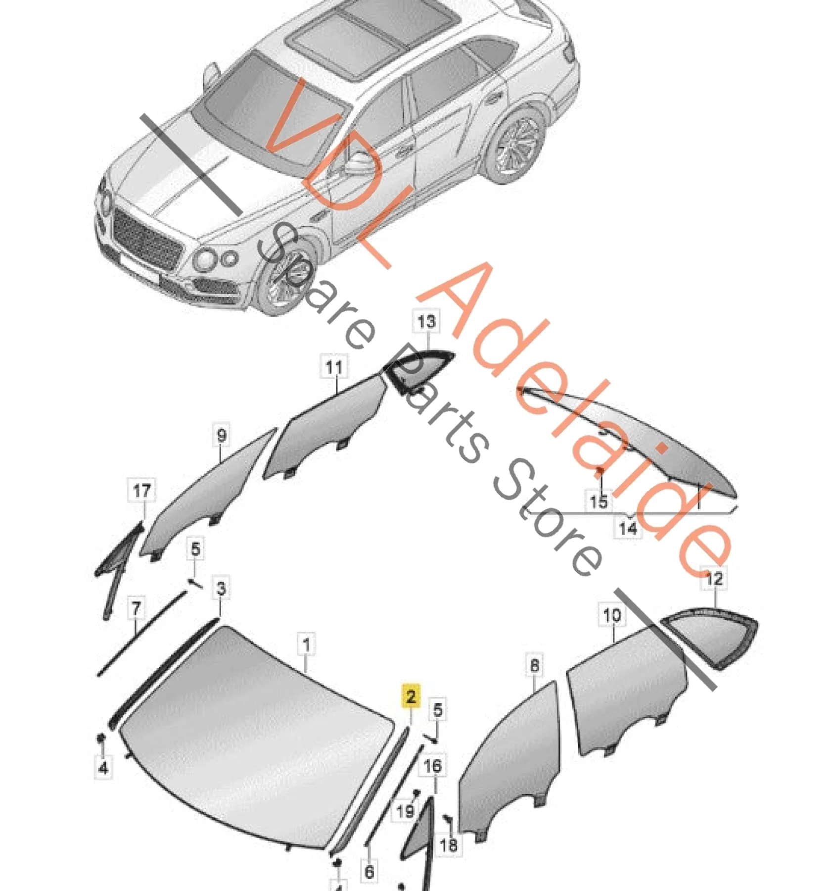 Bentley Bentayga 4V Windscreen Water Deflector Strip Trim Left 36A854327A - Image 2