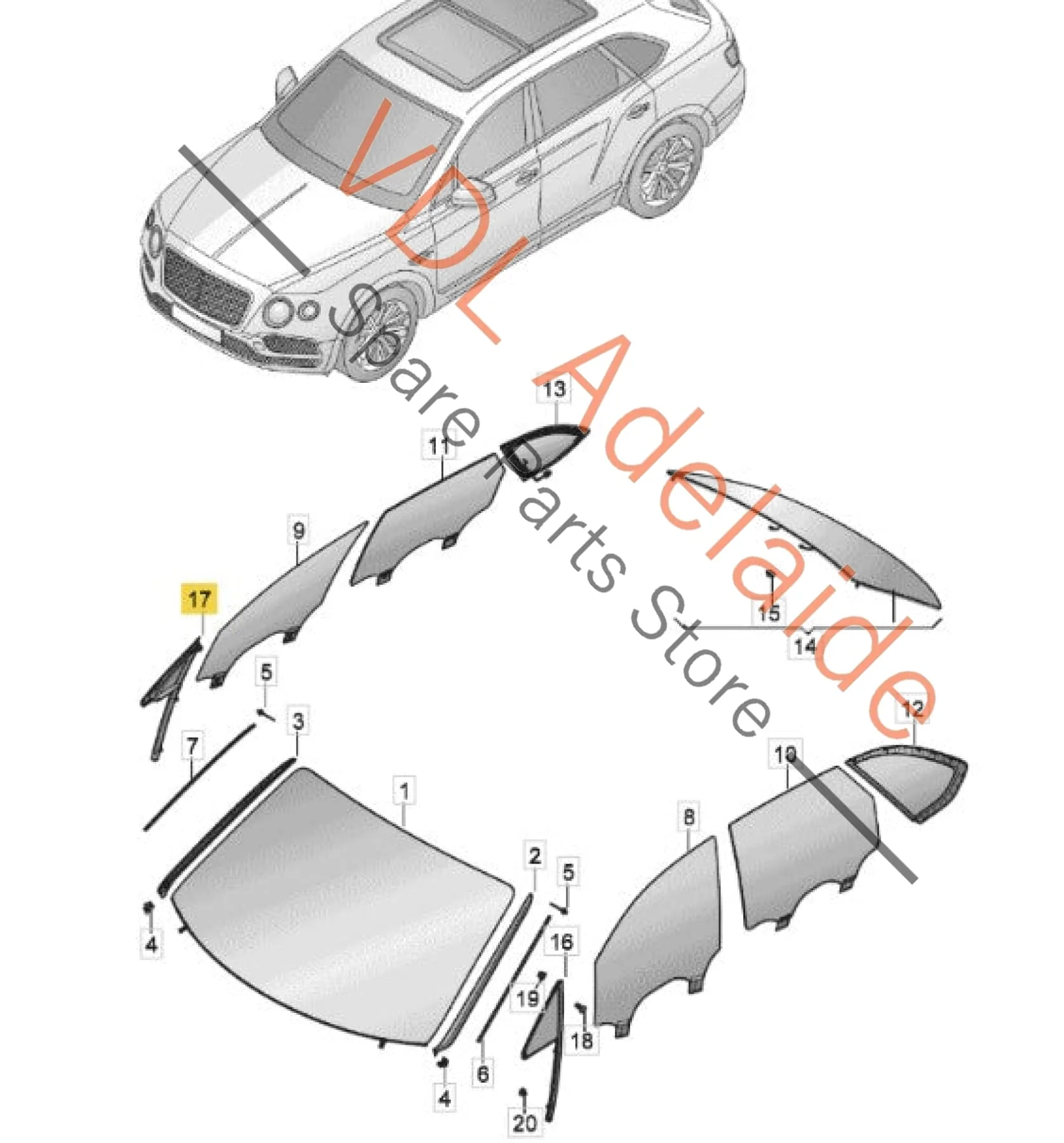 Bentley Bentayga 4V Front Right Quarter Window Glass Insulated Laminated 36A845114G - Image 3