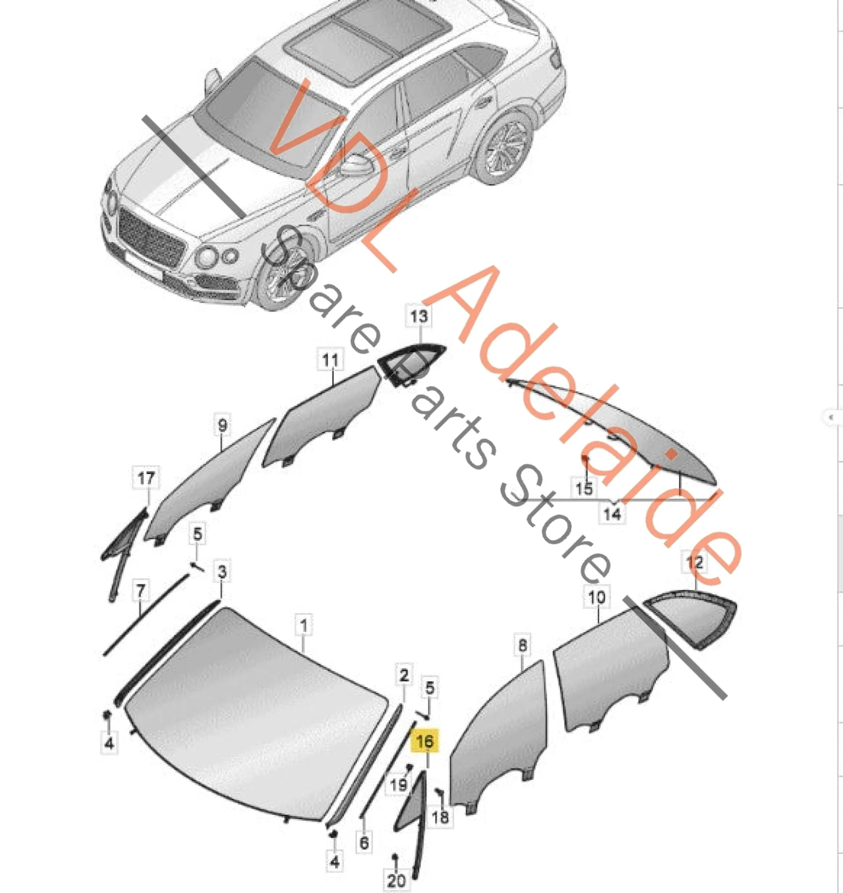 Bentley Bentayga 4V Front Left Quarter Window Glass Insulated Laminated 36A845113G - Image 2