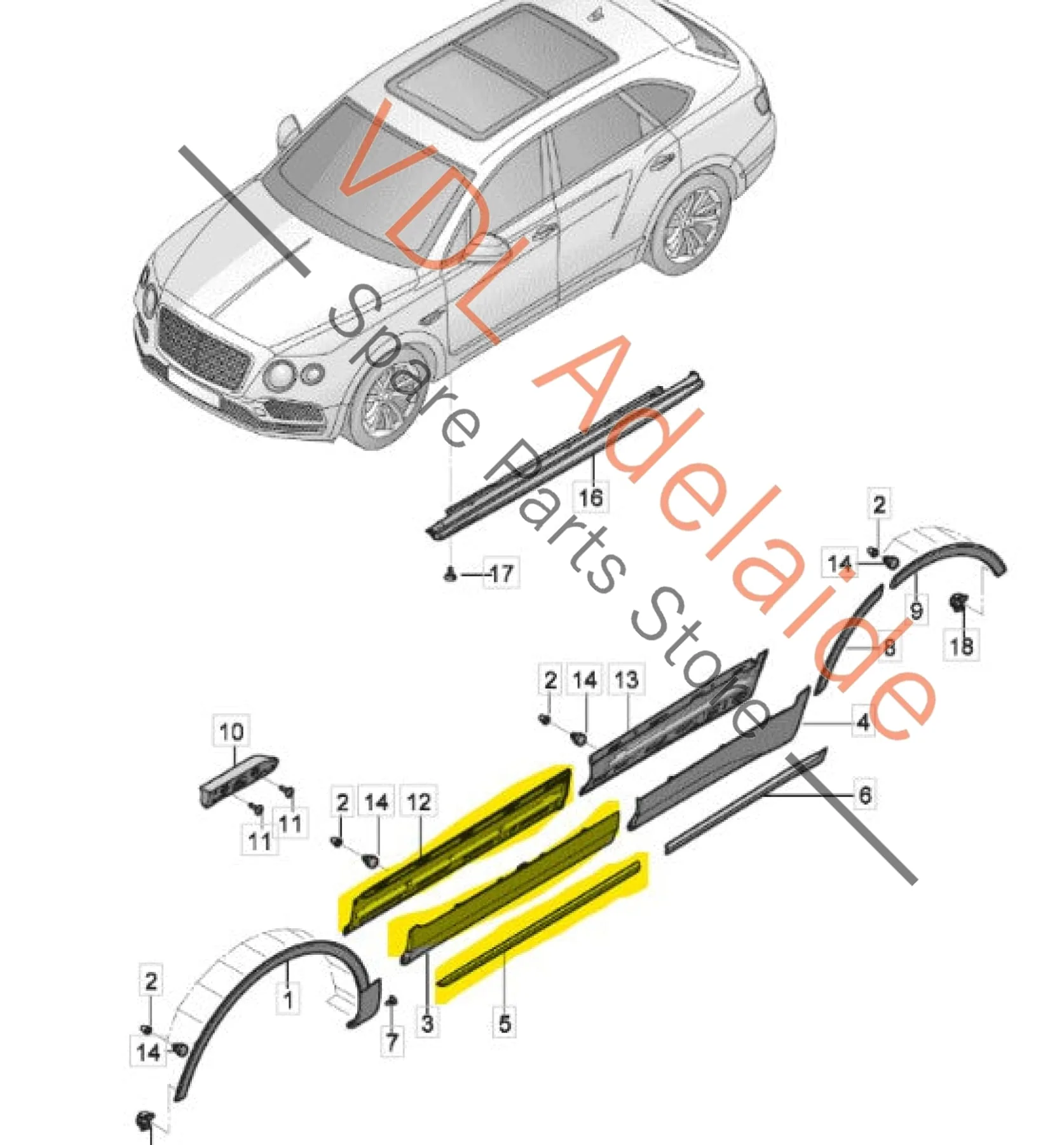 Bentley Bentayga 4V Front Right Exterior Door Molding with Chrome Insert 36A853054 36A853190 - Image 3