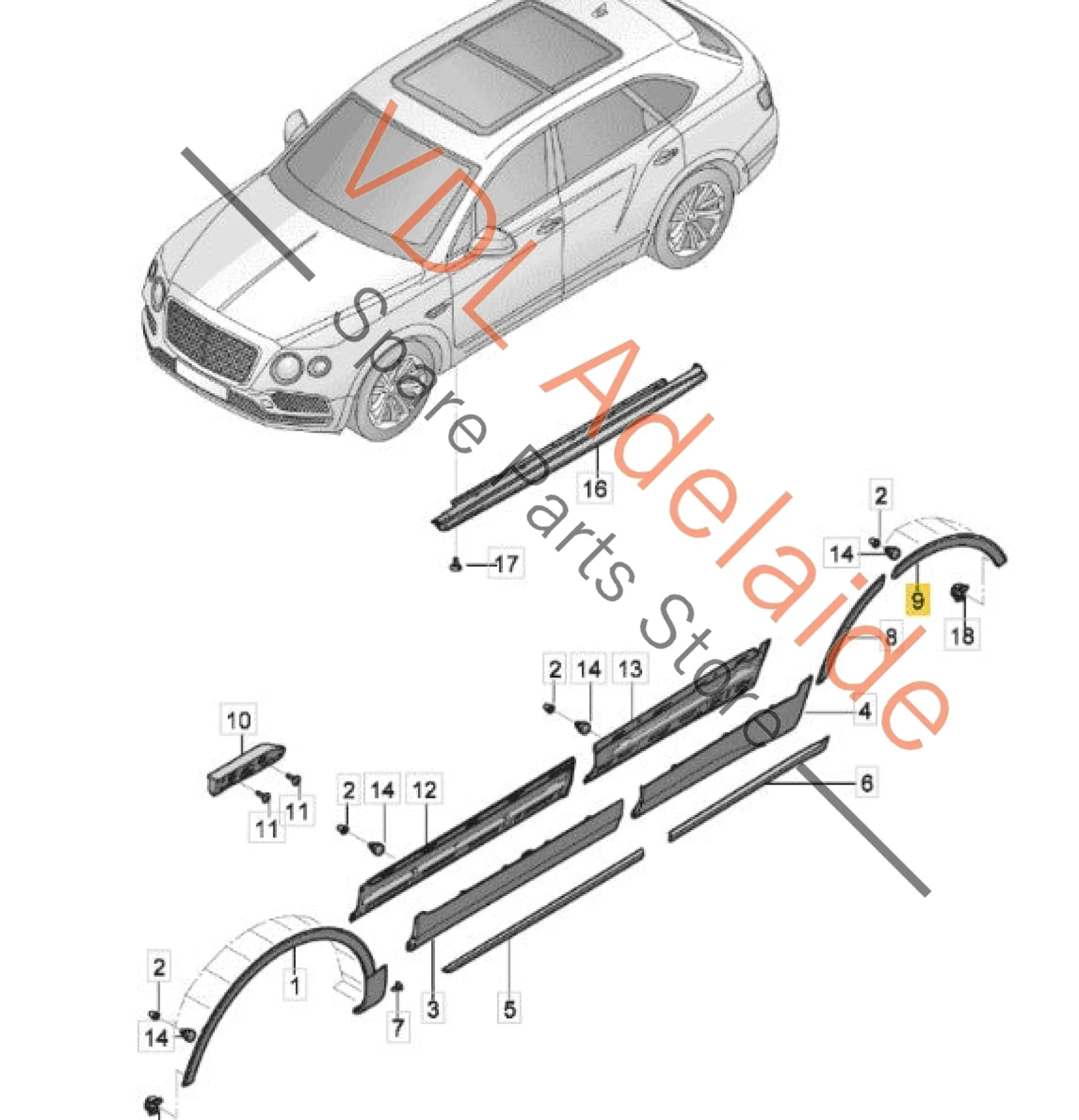 Bentley Bentayga 4V Right Rear Wheel Arch Flare Trim Molding 36A853818 - Image 3