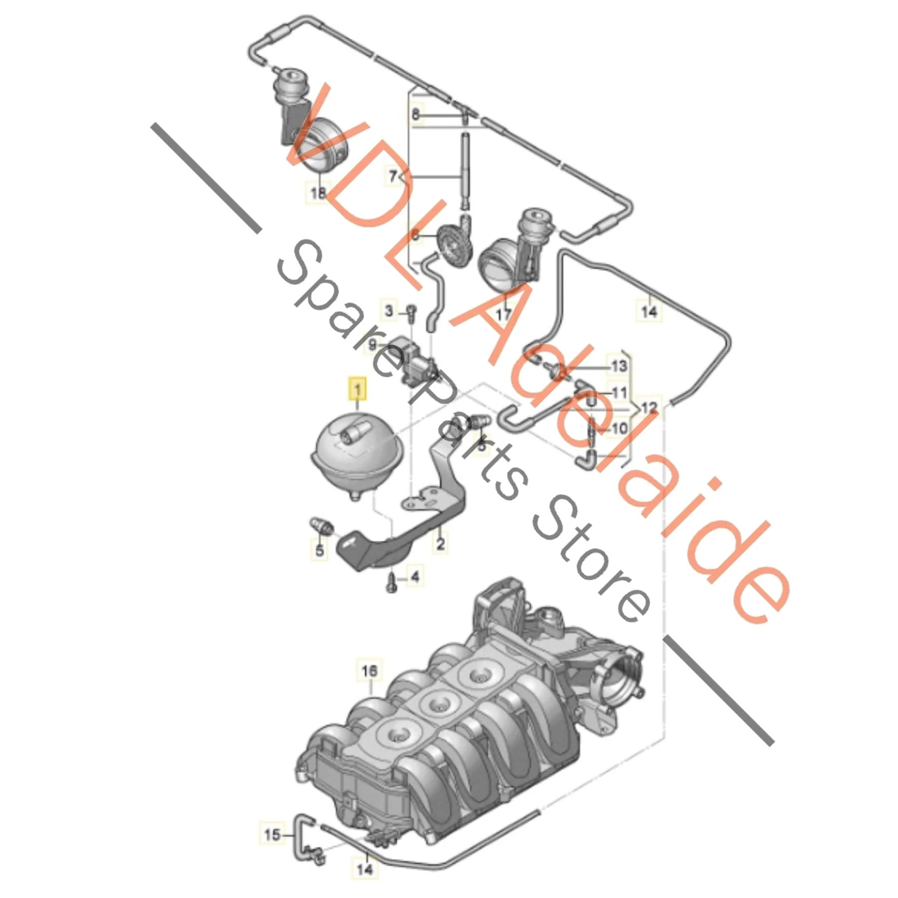 Audi RS5 Vacuum Damper & Solenoid for Rear Muffler Valve 037906283D 7M0129808 - Image 2