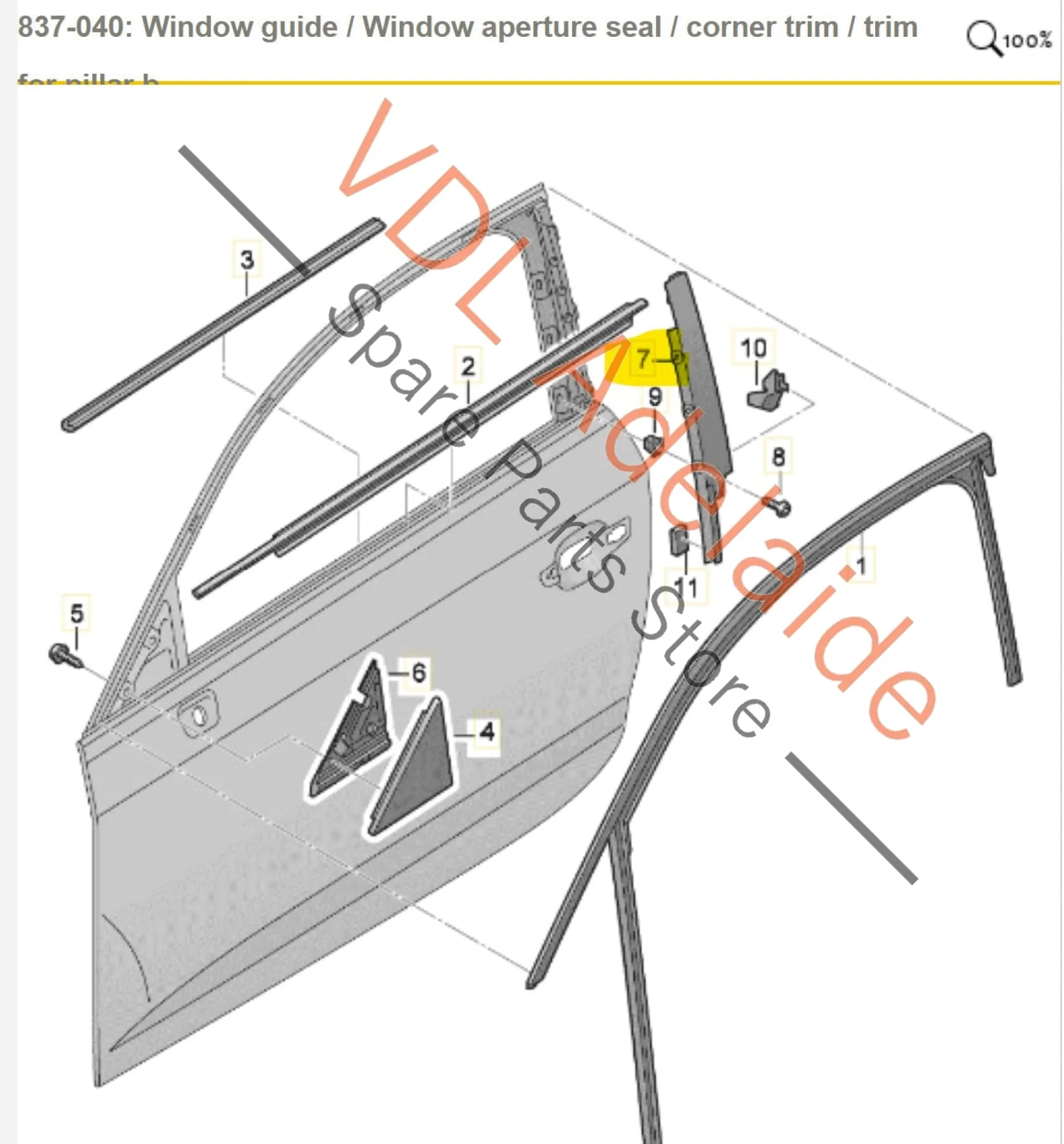 Audi RS3 8V Front Right Exterior Trim for B-Pillar Black Glossy 8V4837902A - Image 2