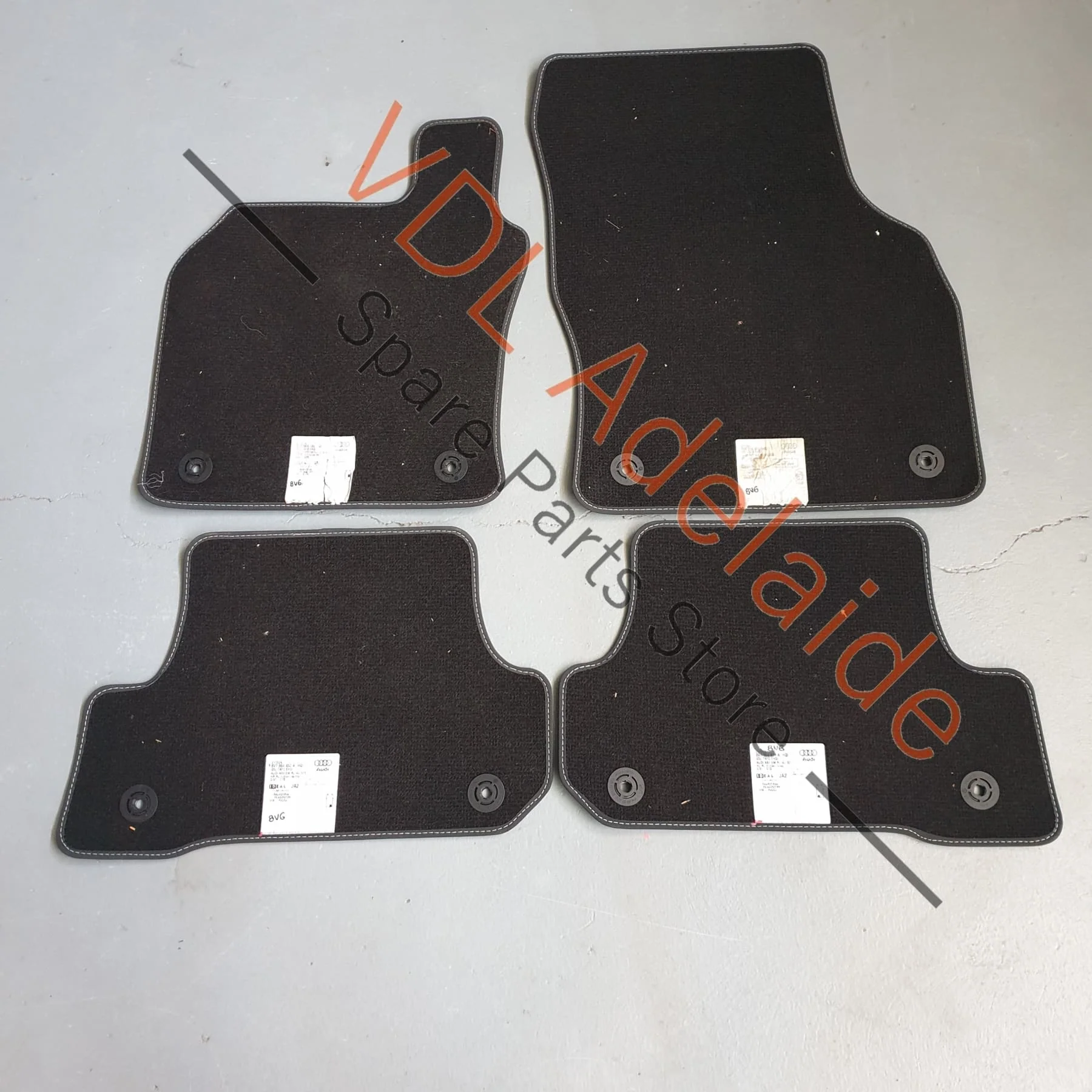 Genuine OEM Audi A3 S3 Interior Carpet Mat Set 8V7864452A Black with White Stitching - Image 2