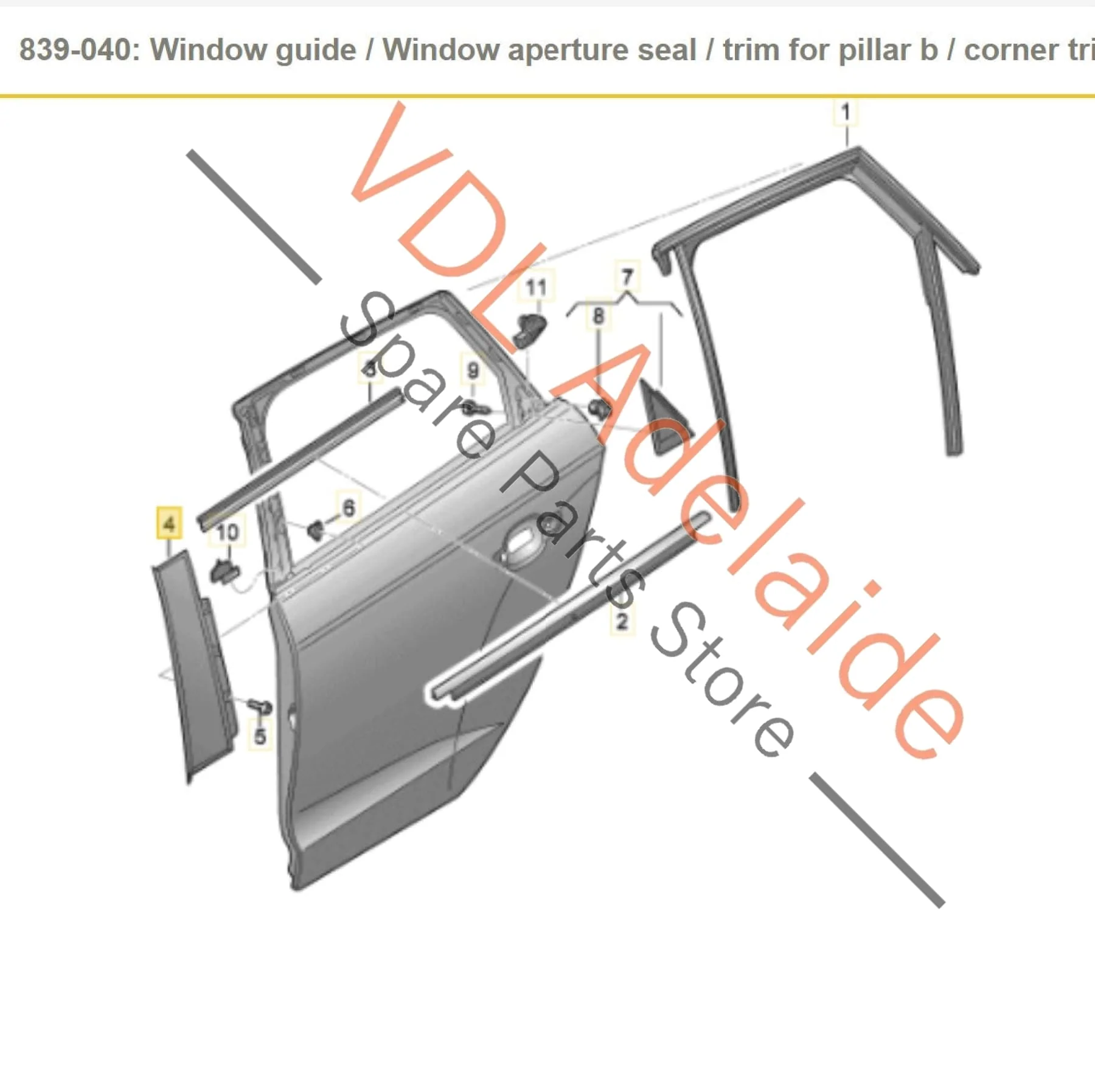 Audi A3 S3 RS3 8V Rear Right Door Exterior Trim for B-Pillar Black Glossy 8V4839902B - Image 2