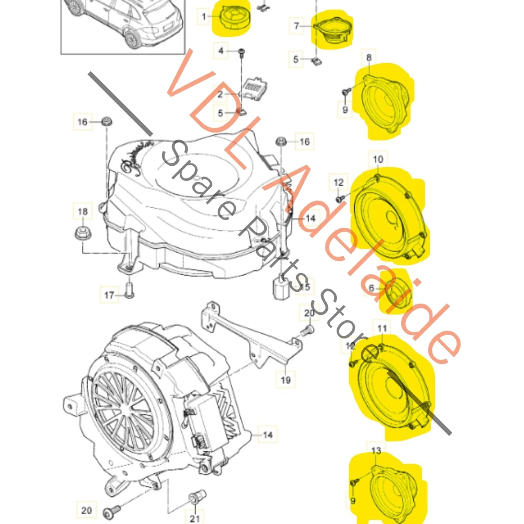 Porsche Cayenne 958 Bose Speaker Set High & Mid 7PP035454E 7PP035415F - Image 3