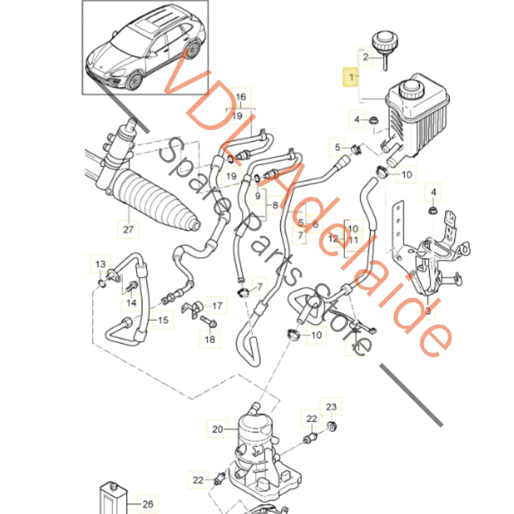 Porsche Cayenne Touareg Q7 Power Steering Fluid Reservoir Tank 95531401530 7L6422371E - Image 2