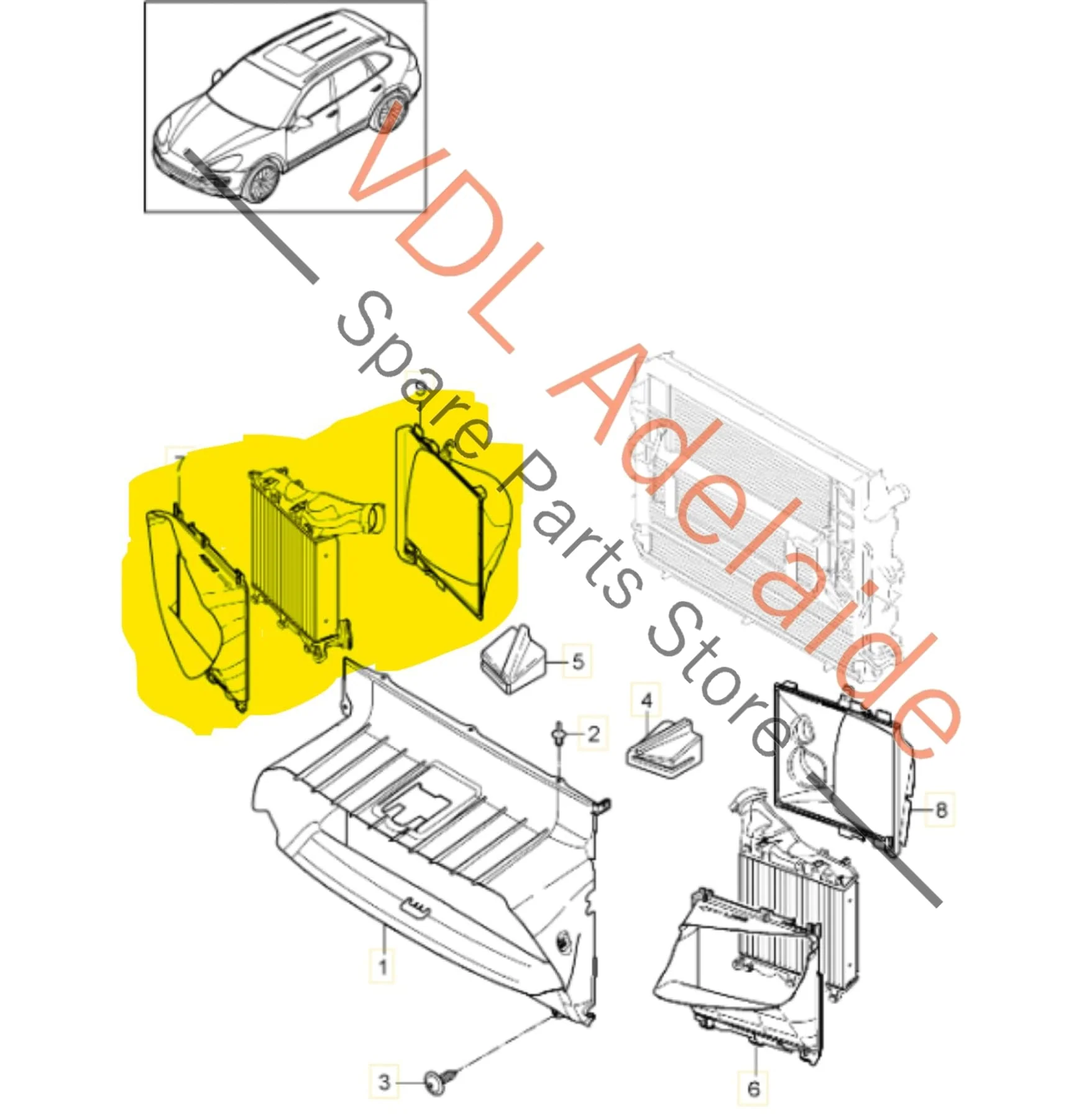 Porsche Cayenne 92A 958 Right side Additional Radiator with air guides 95810621200 7P0121212 - Image 2