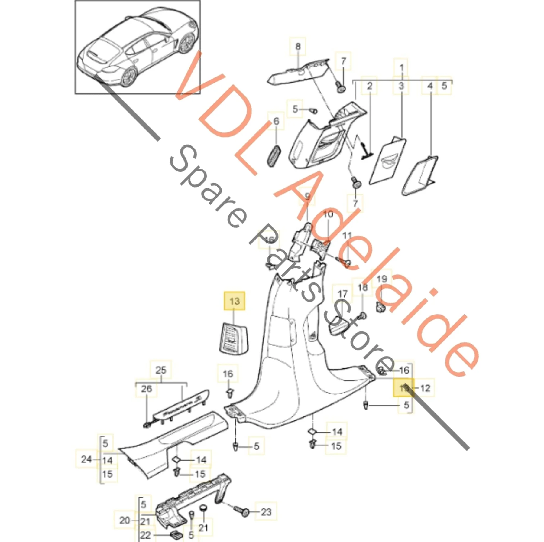 Porsche Panamera 970 Right Side B Pillar Air Vent 97055535201 DAP - Image 2
