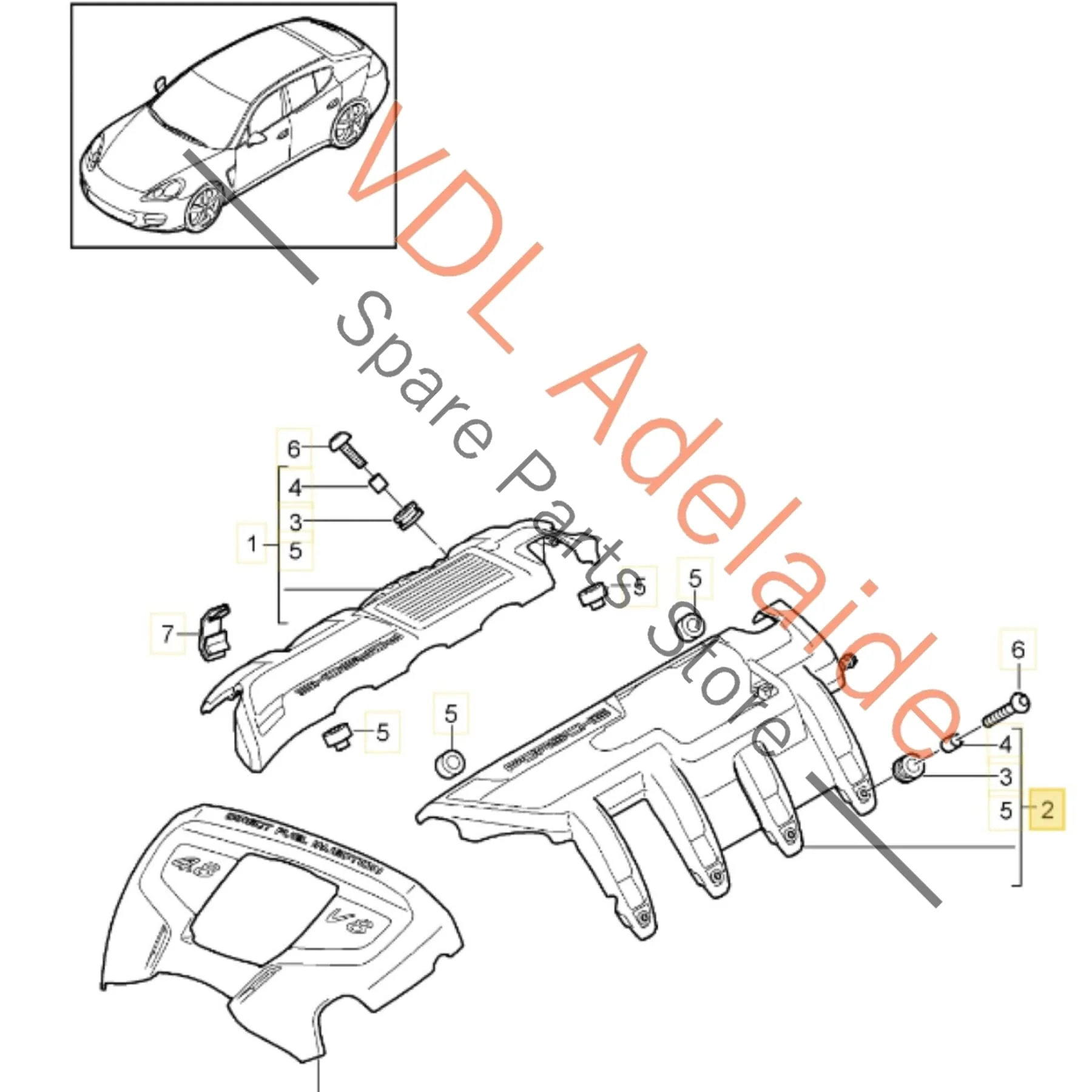 Porsche V8 Engine Cover Left Side Trim 7PP103907B - Image 2