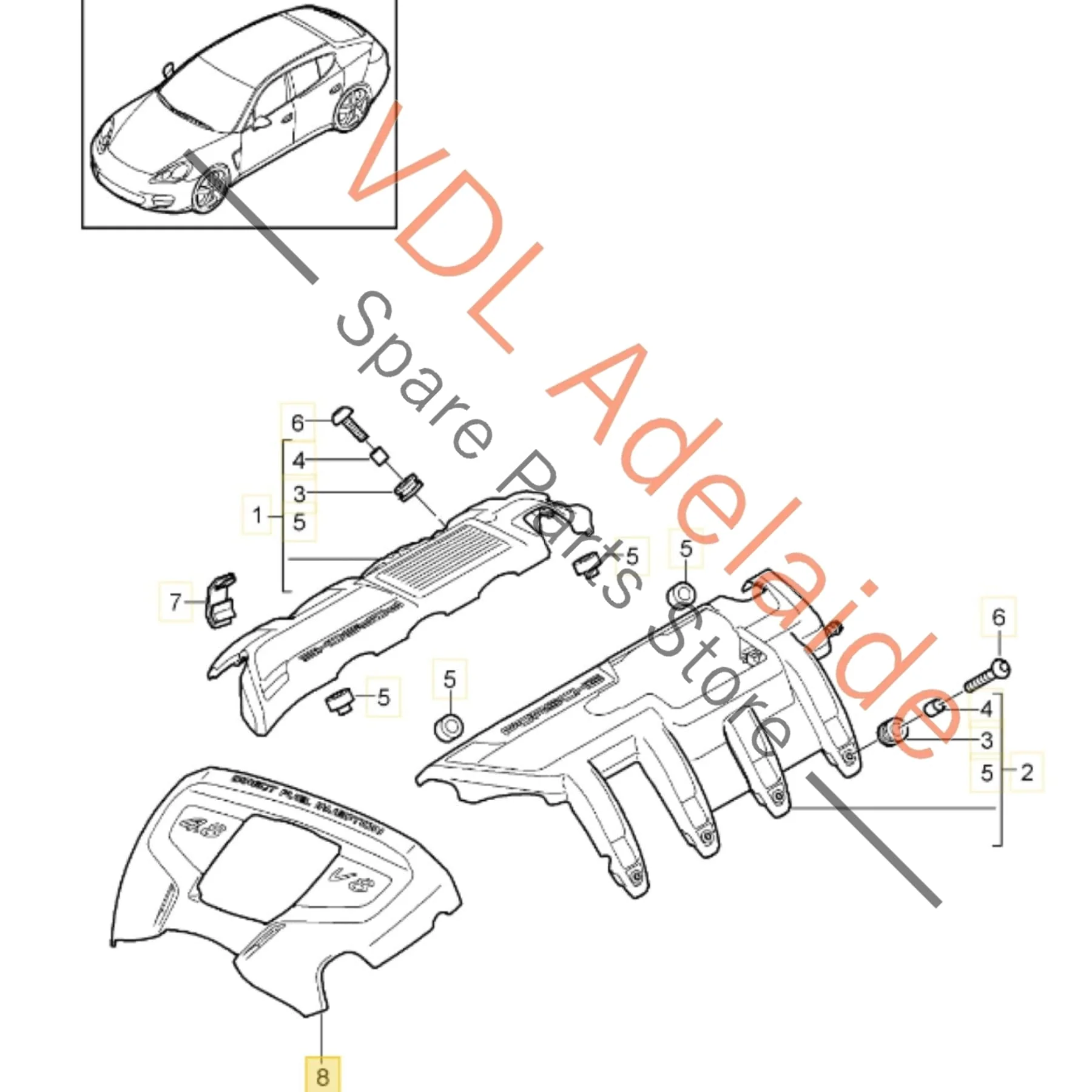 Porsche 4.8 V8 Engine Cover Front Trim with Badge Direct Injection 7PP130114 - Image 2