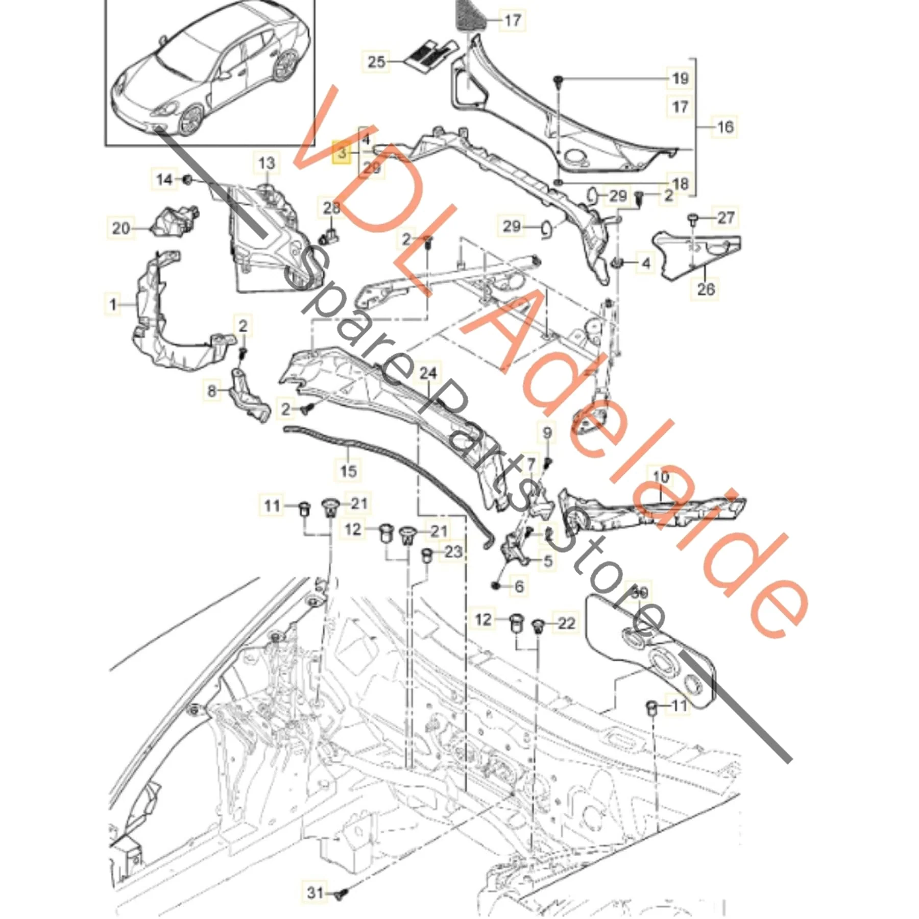 Porsche Panamera 970 Waterbox Firewall Plastic 97057241501 - Image 2