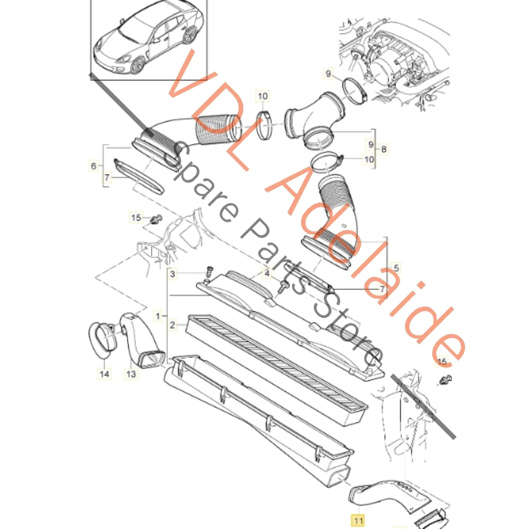Porsche Panamera 970 Left Side Air Filter Duct Pipe 97011027101 - Image 2