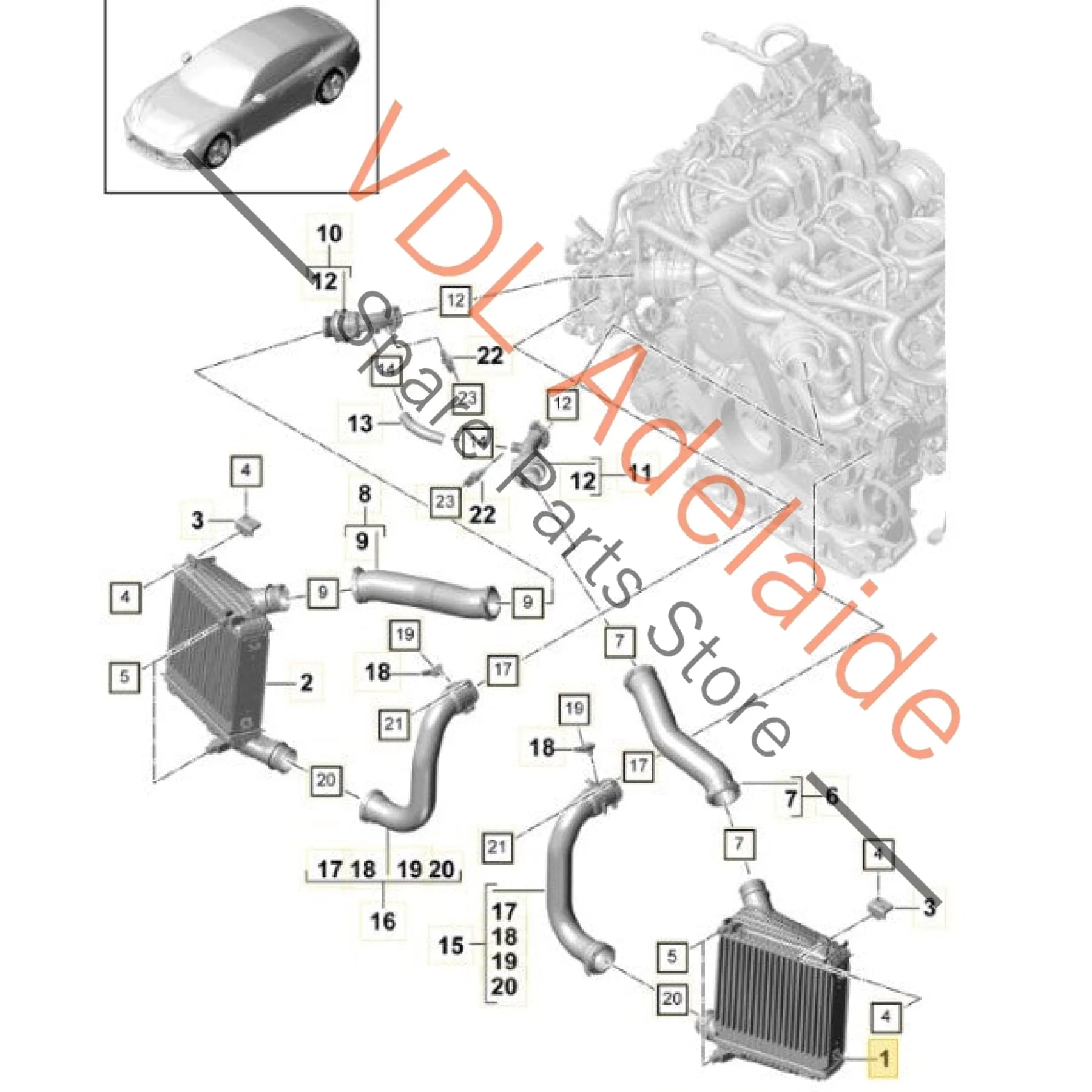 Porsche Panamera 971 Left Charge Air Cooler Intercooler 971145803H - Image 2