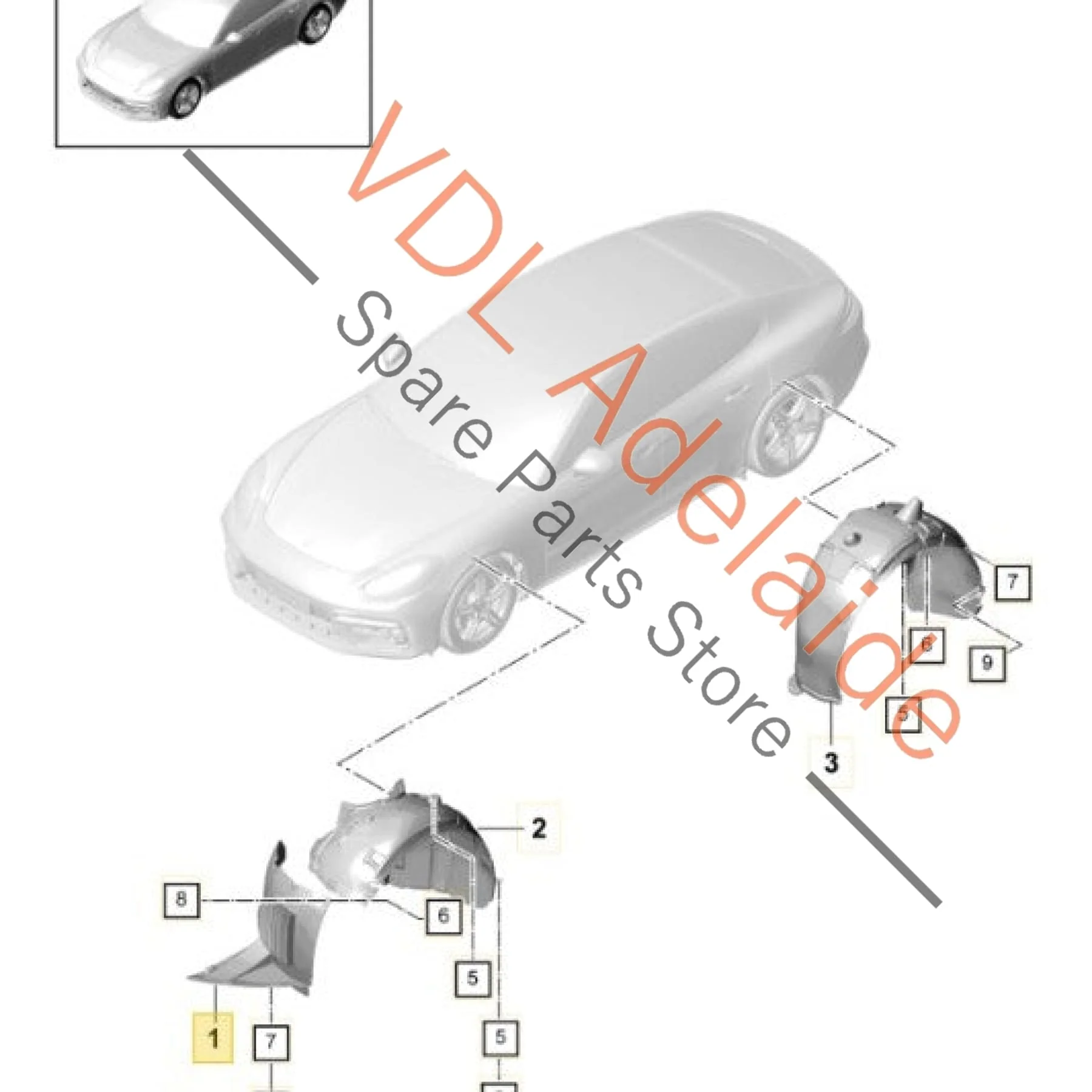 Porsche Panamera 971 Front Left Wheel Housing Arch Liner 971809957C - Image 2