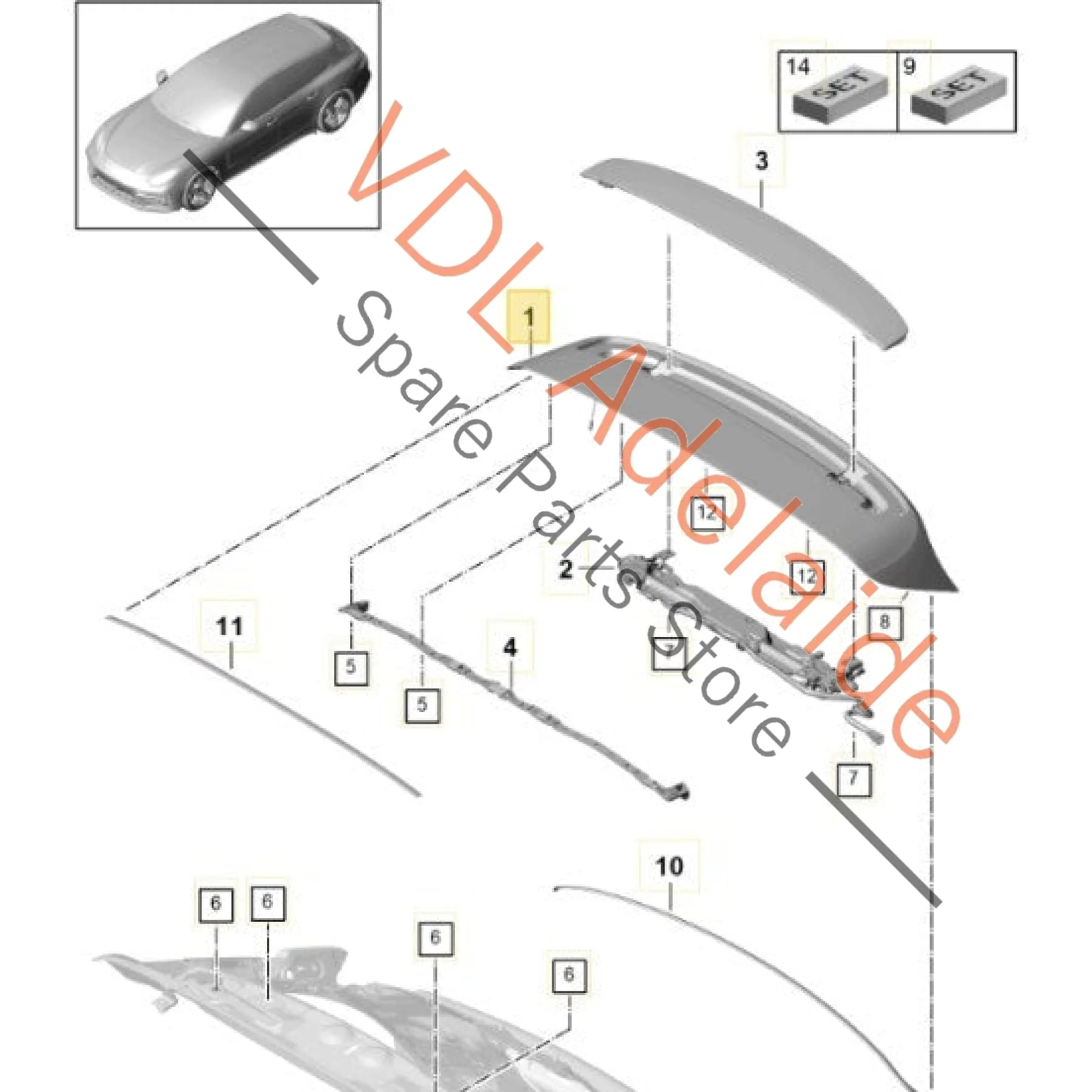 Porsche Panamera Turismo Rear Spoiler Gloss Black 974827934CY - Image 3
