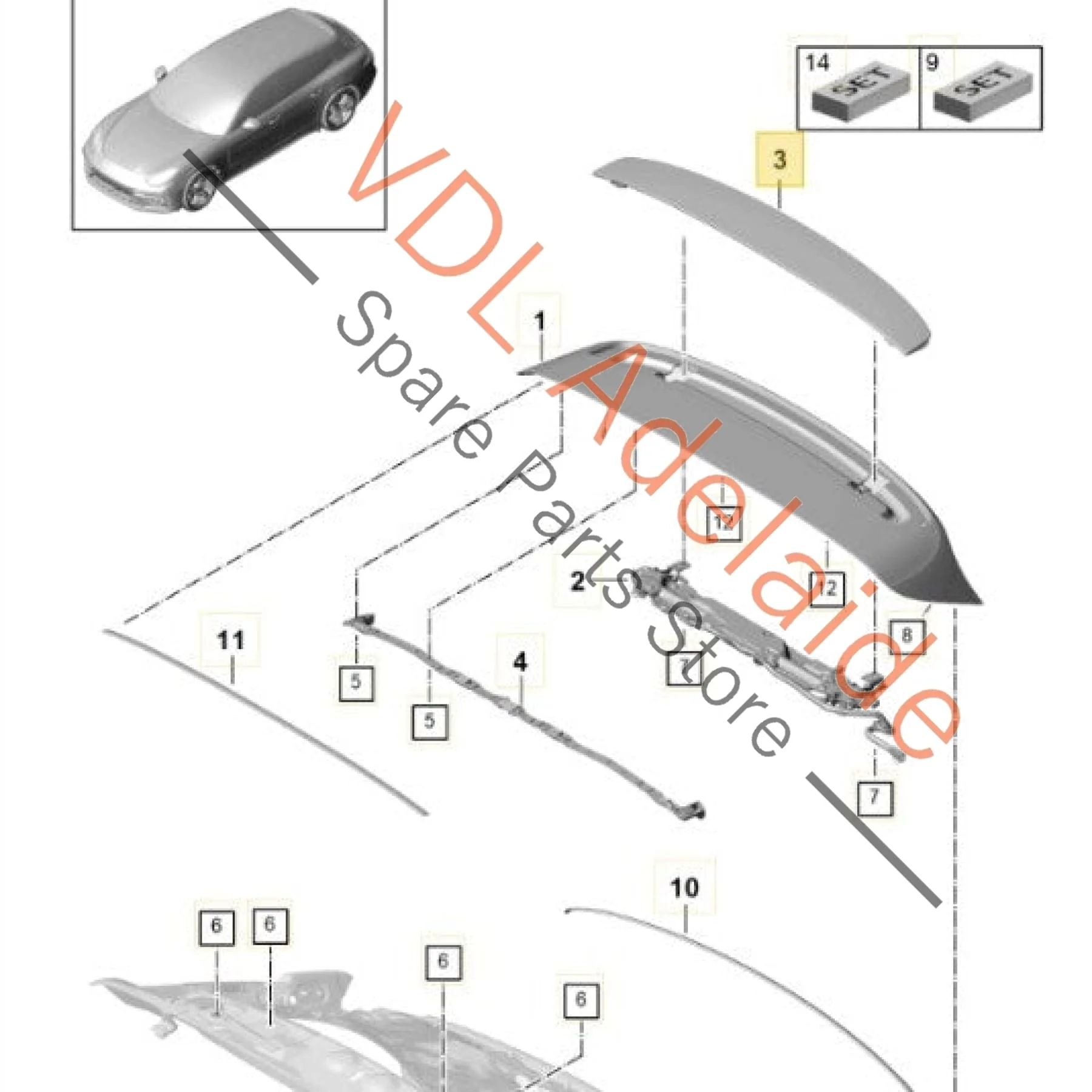 Porsche Panamera Turismo Rear Spoiler Gloss Black 974827847CY - Image 2
