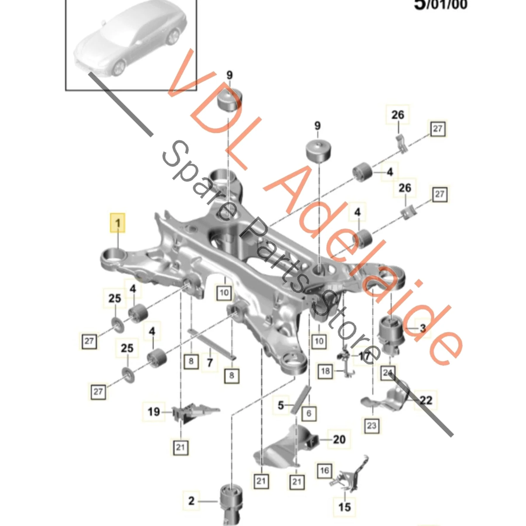 Porsche Panamera 971 Rear Suspension Subframe Cradle 971599030AK 971599030AN - Image 2