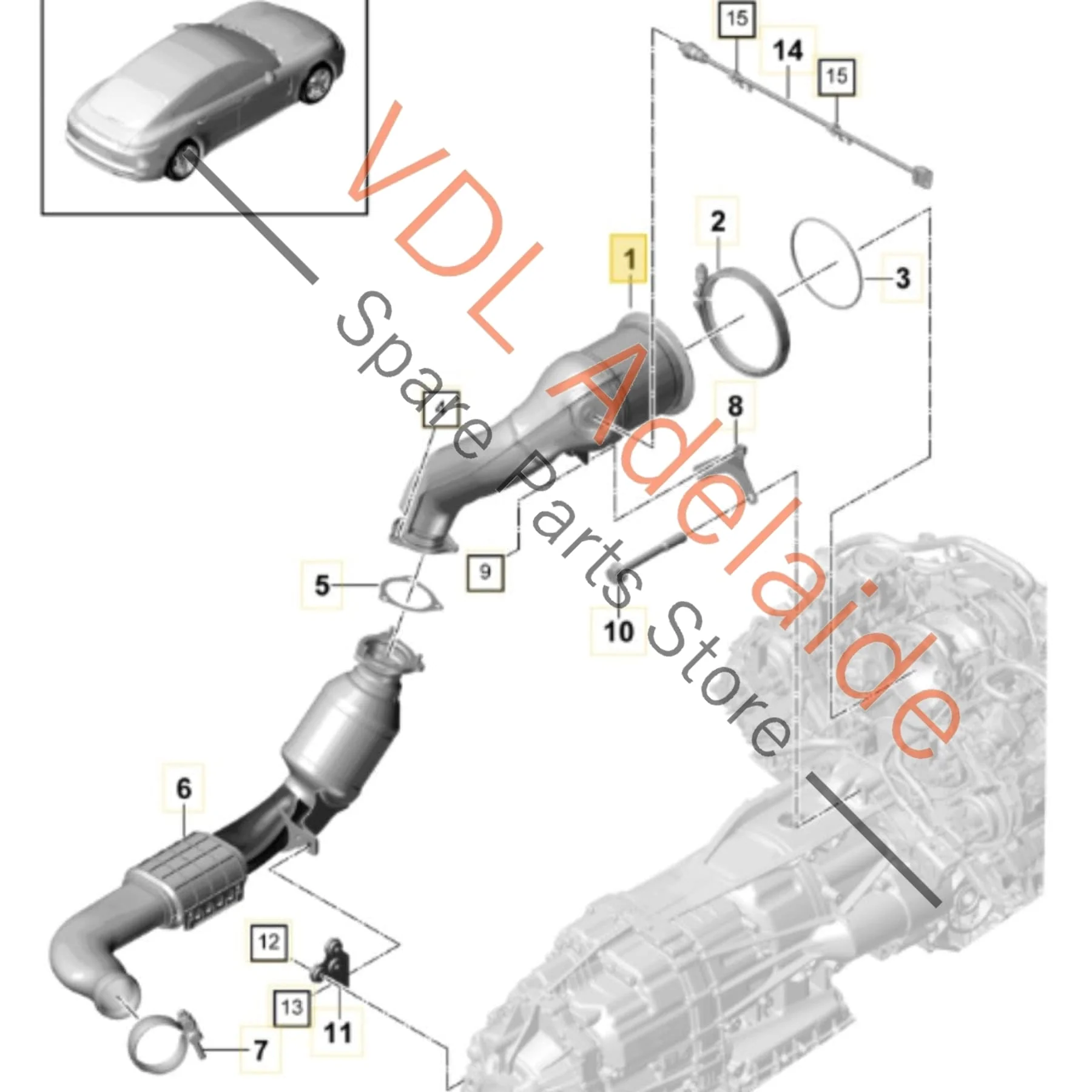 Porsche Panamera Petrol V6 3.0 Catalytic Converter 971131703H 9A725430005 9A7254301A - Image 2