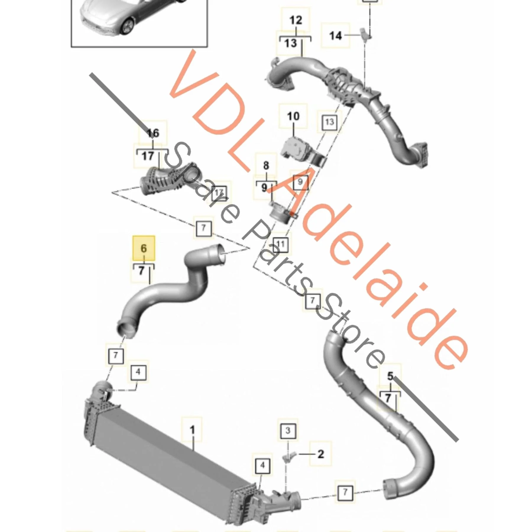 Porsche Panamera 971 Intercooler Hose Pipe Right Side 971145708AF 971145708BE - Image 2