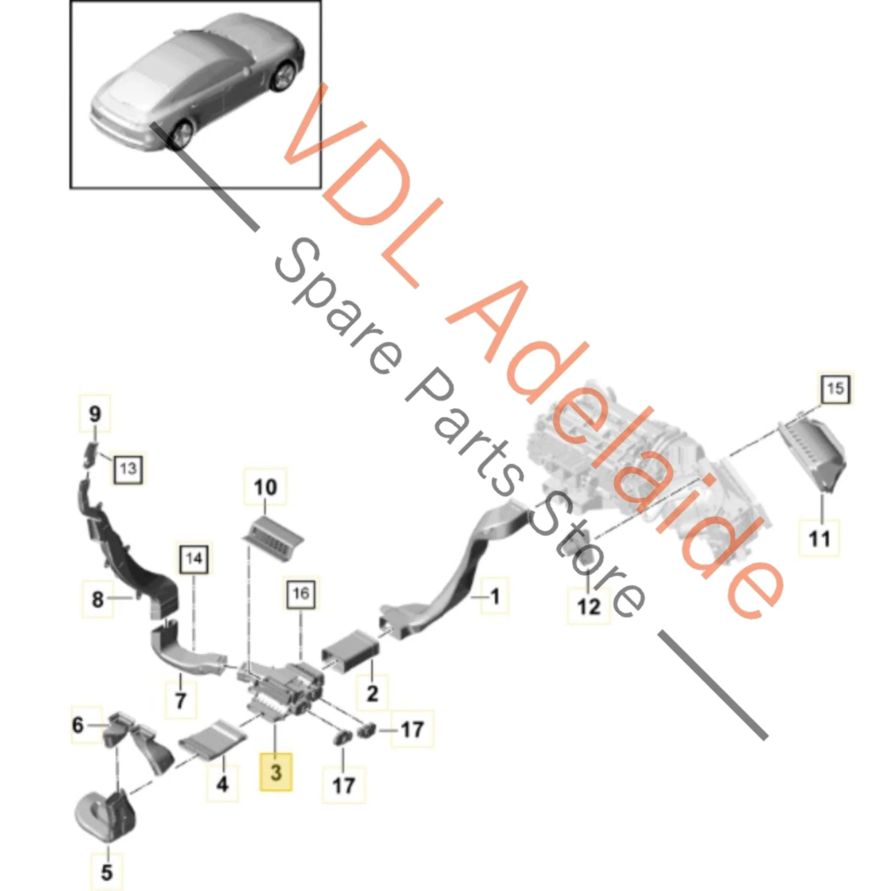 Porsche Panamera Rear Passenger Air Conditioning Heating Duct Solenoid Right 9A781532601 971815326E - Image 2