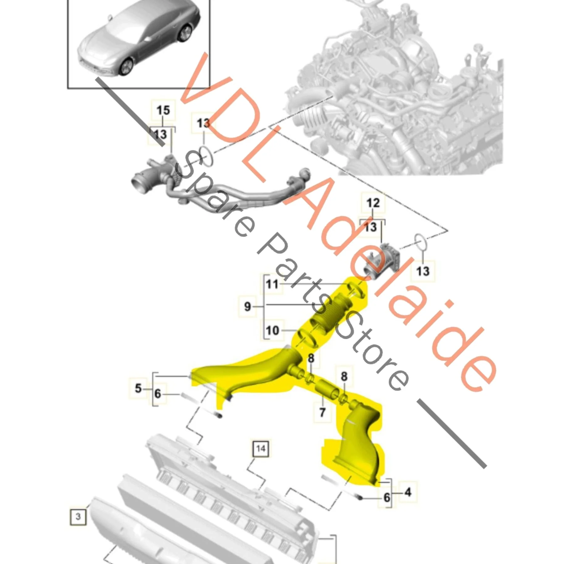 Porsche Panamera 3.0 Petrol Air Intake Pipe Hose 971129532D  971129533C 971128629 - Image 2