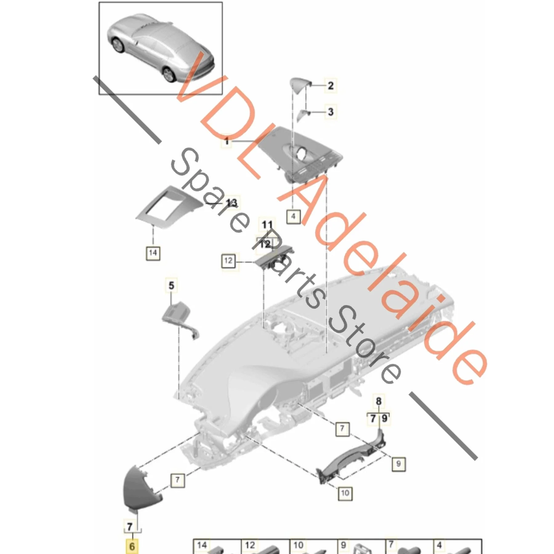 Porsche Panamera Right Side Dashboard Cover Trim 971857176 5Q0 - Image 2
