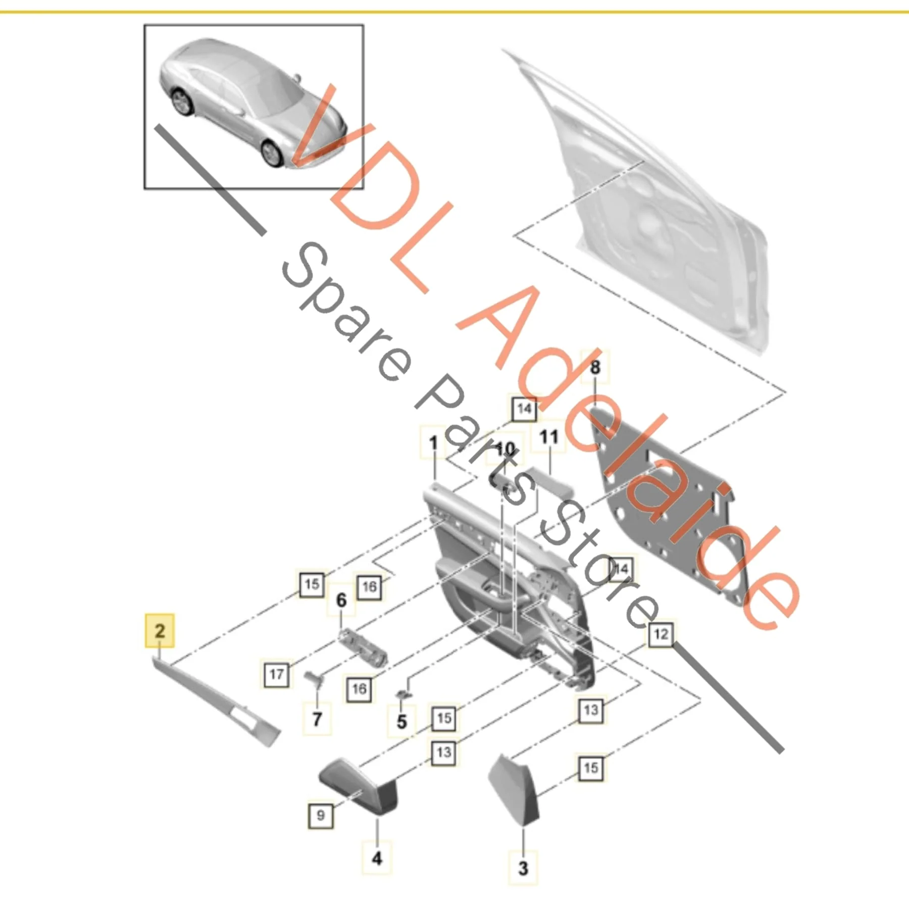 Porsche Panamera 971 Door Trim Insert Gloss Black Set of 4 971867067BR OV3 971867061K OV3 - Image 2
