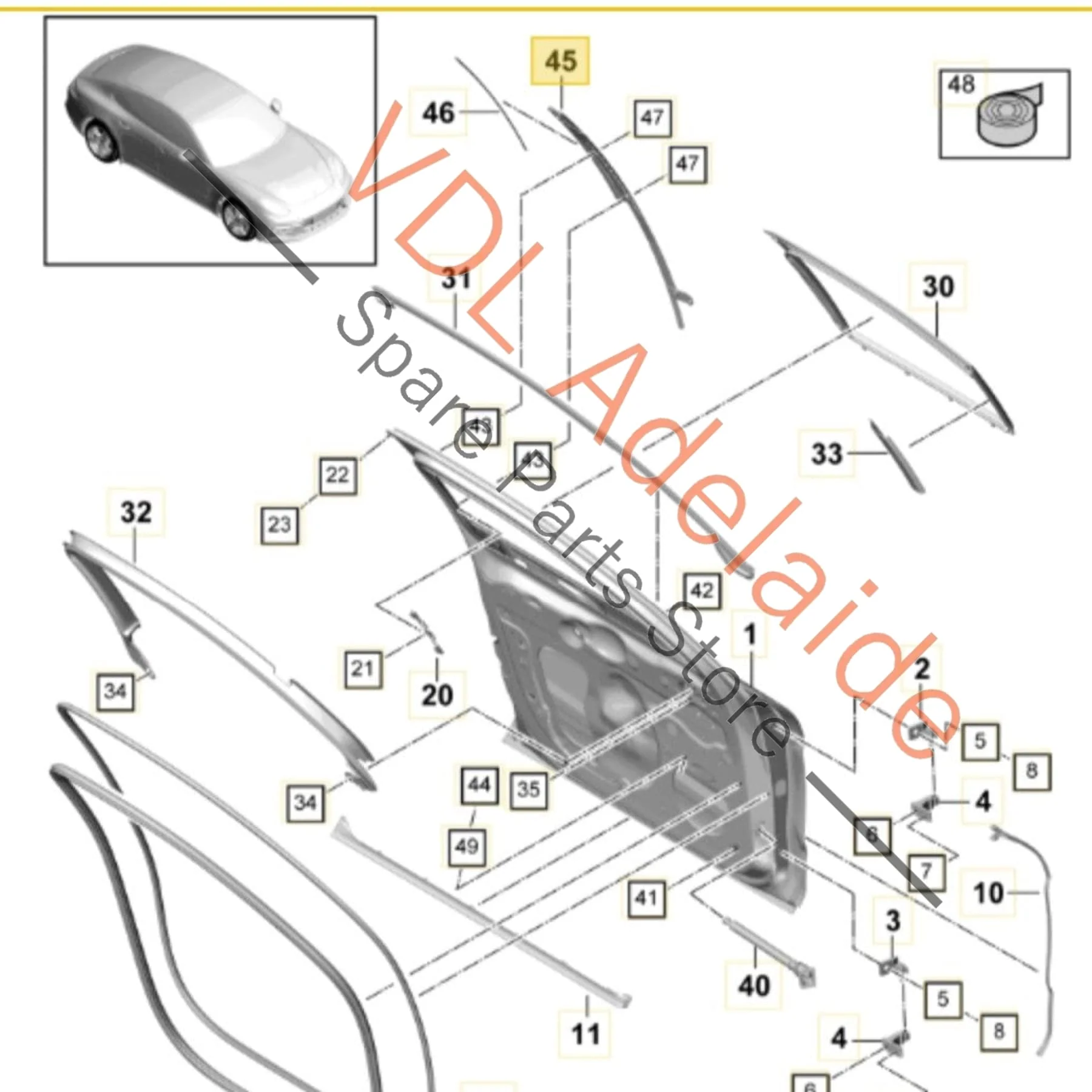 Porsche Panamera 971 Right Front Door Exterior B Pillar Trim Moulding Gloss Black 971853184 - Image 2