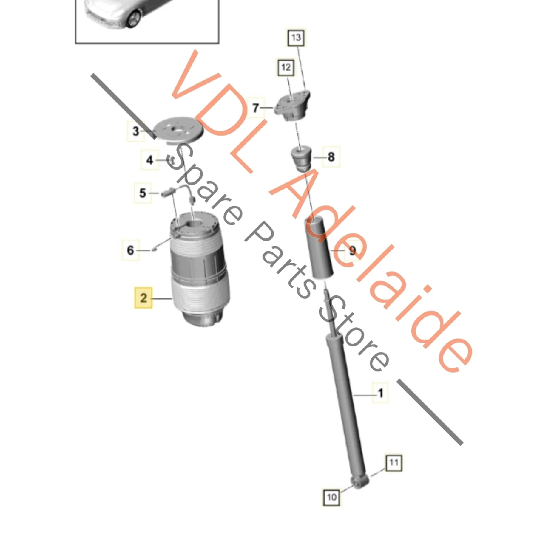 Porsche Panamera 971 Right Rear Suspension Airbag Air Spring Cylinder RHS 971616026C 971616026H - Image 2