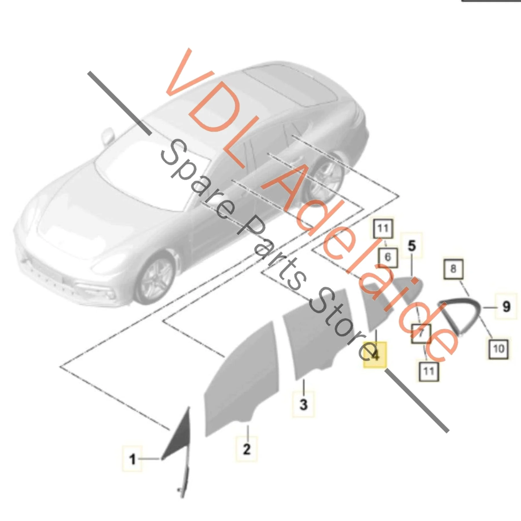 Porsche Panamera 971 Rear Right Door Quarter Window Glass 971845026AC 971845026AH 971845026AR - Image 2