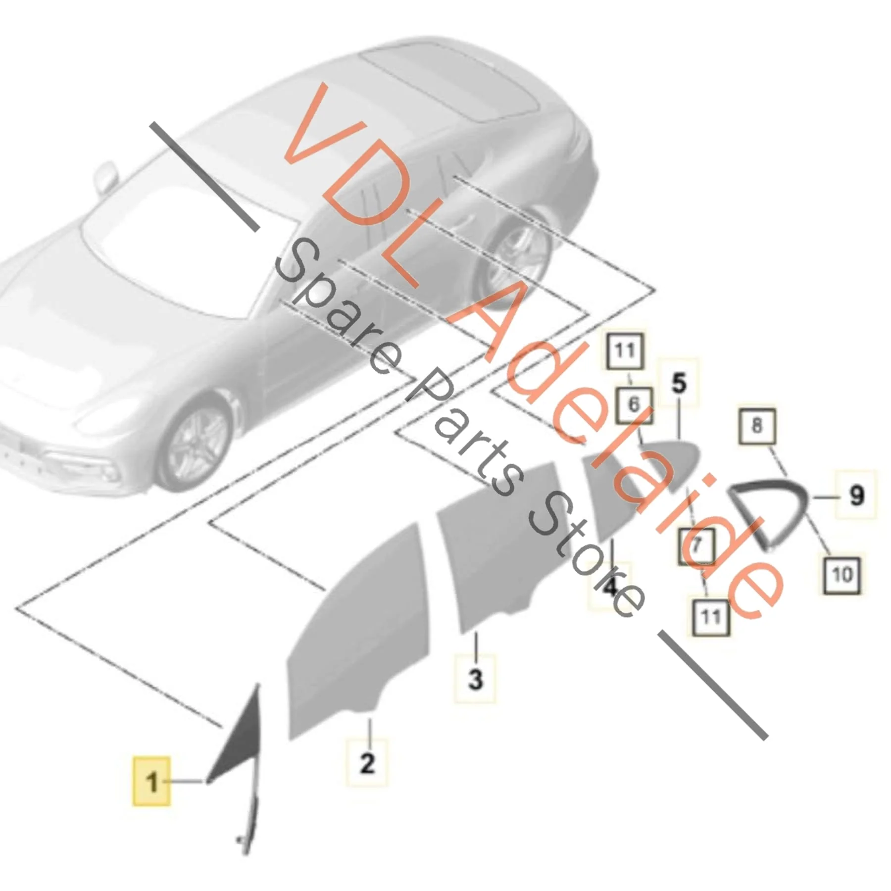 Porsche Panamera 971 Front Right Door Fixed Quarter Window Glass 971845114 971845114P - Image 2