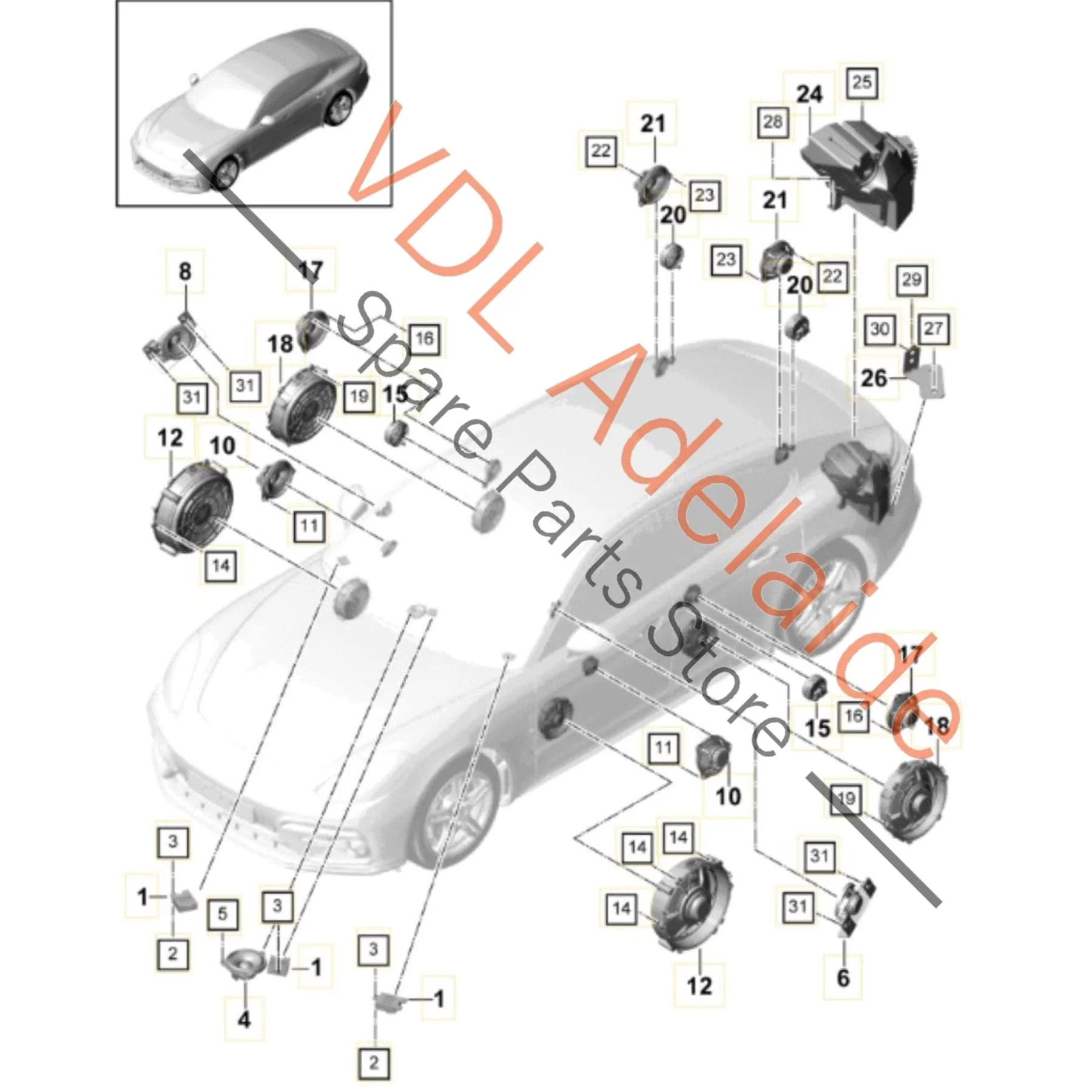 Porsche Panamera BOSE 12 Speaker Sound System Set Woofer Tweeter & Mid Range - Image 3