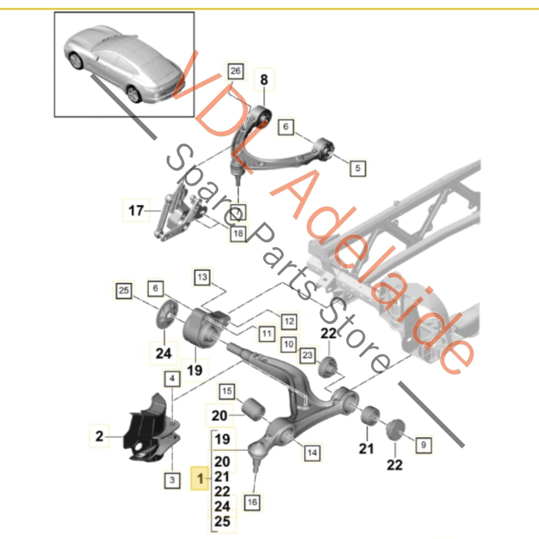 Porsche Panamera 971 Front Right Lower Control Arm Wishbone Suspension 971407152H 971407166D 971407152T - Image 2