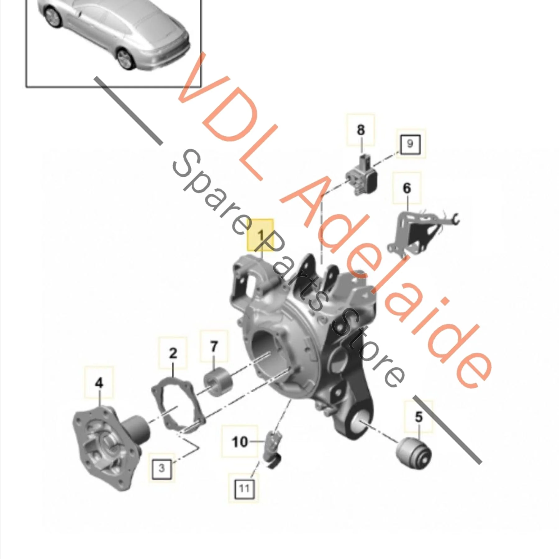Porsche Panamera Left Rear Suspension Hub Knuckle with Wheel Bearing 971505435B 971505435G - Image 2