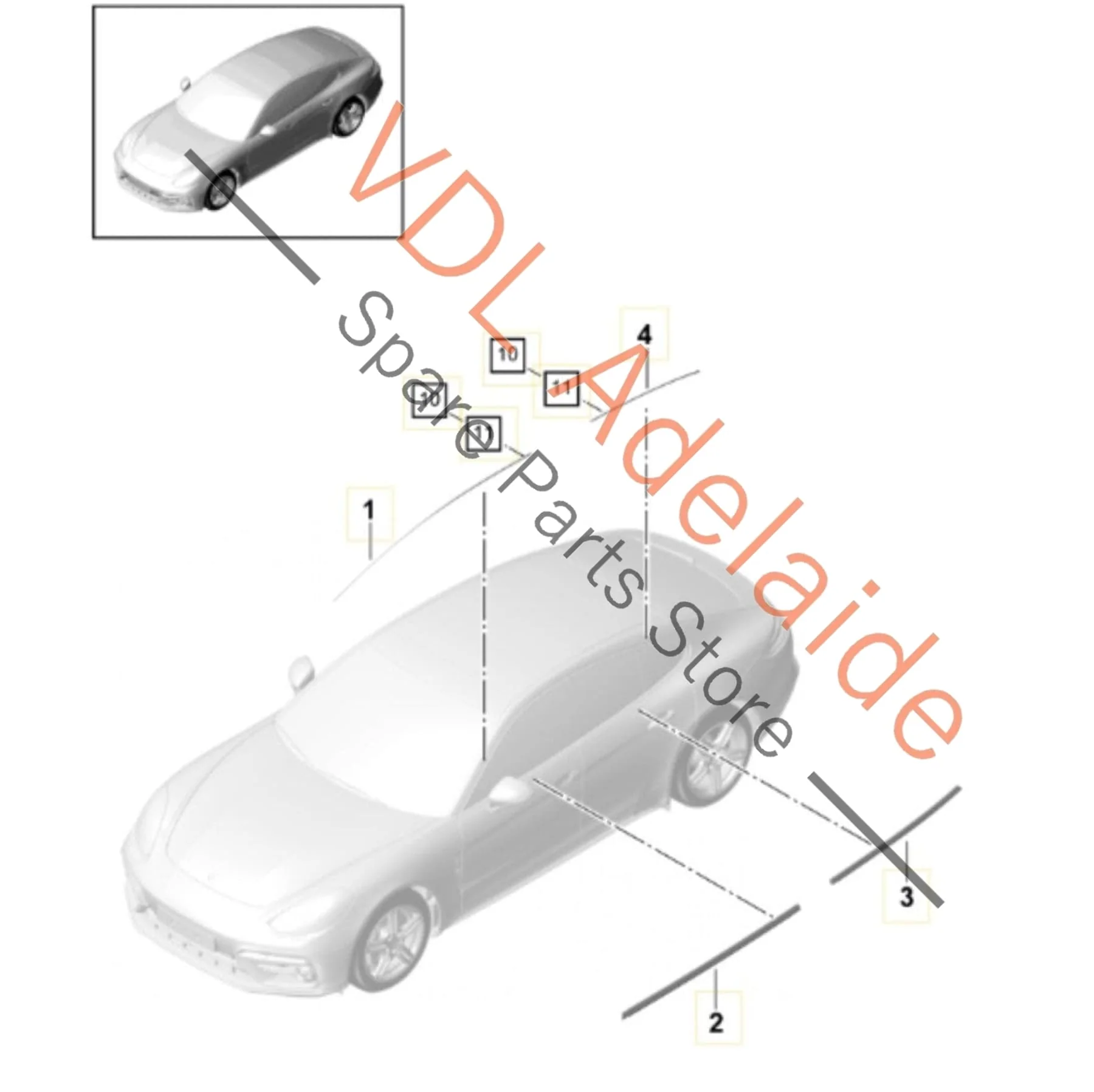Porsche Panamera 971 Coupe Exterior Window Trim Set Molding Satin Black - Image 2