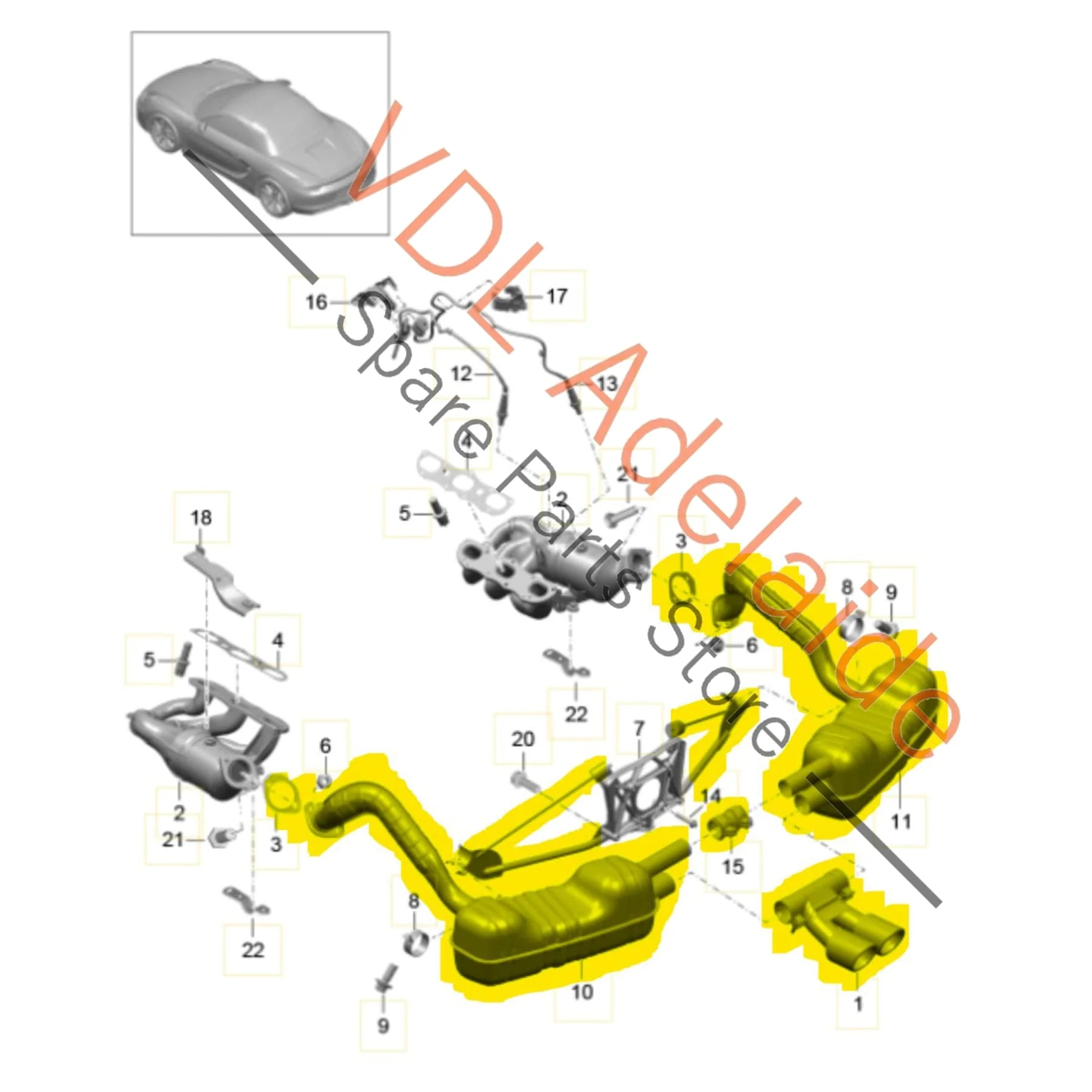 Porsche 981 Cayman Boxster Sport Exhaust Genuine OEM 98111196102 98111123201 98111123101 - Image 2