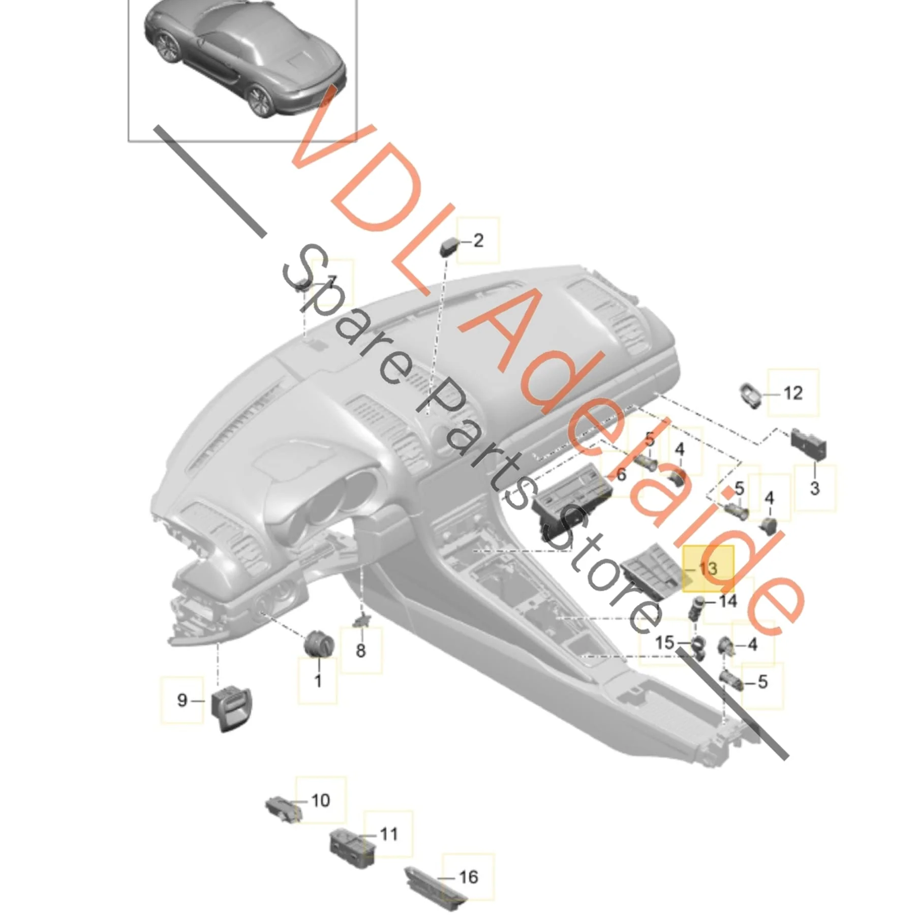 Porsche Boxster 981 Centre Console Roof Exhaust Spoiler Switch 99161326103 99161396101 DML 99161396107 DML - Image 2