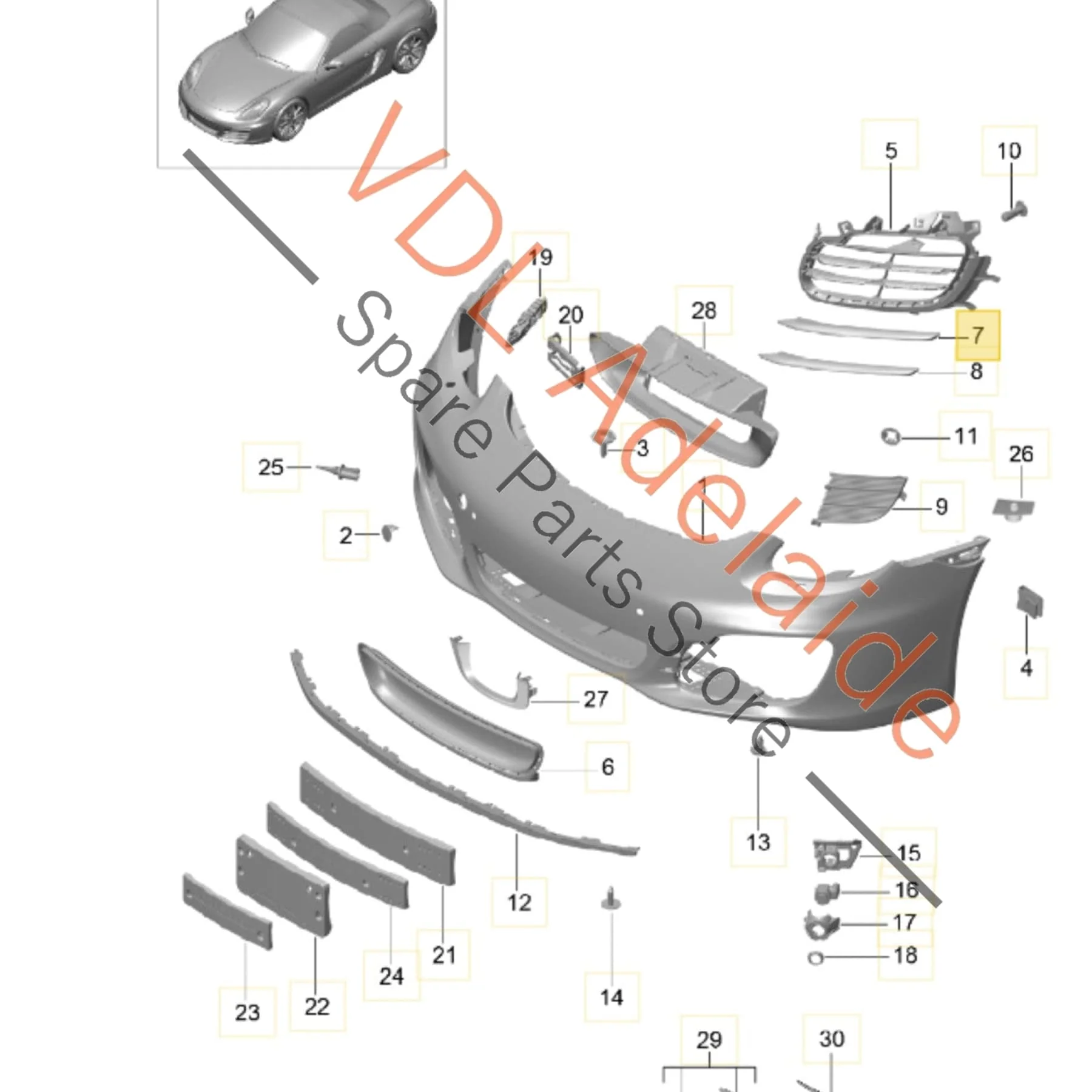 Porsche Boxster Cayman 981 Front Right Bumper Upper Spoiler Grille Fin 98150576400 G2X - Image 2