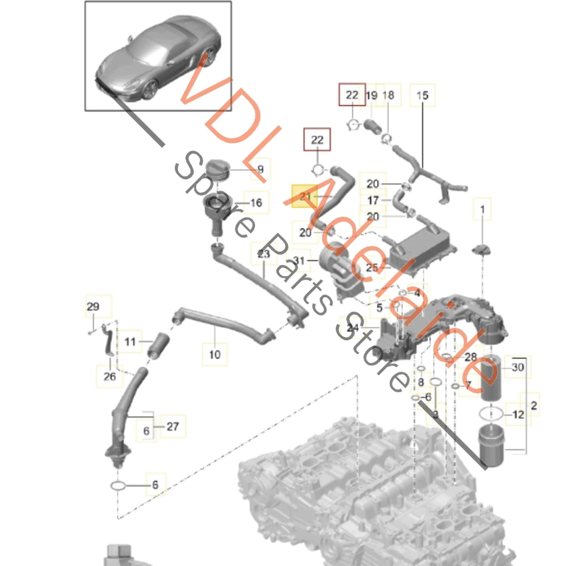 Porsche Cayman Boxster Coolant Feed Hose 9A110661100 - Image 2
