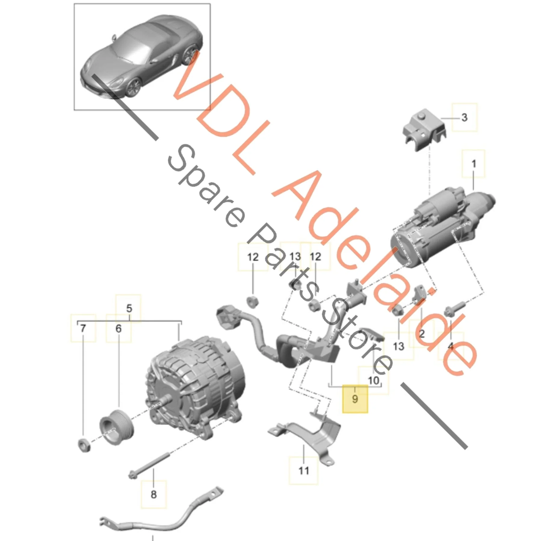 Porsche Cayman Boxster Starter & Alternator Wiring Harness Cable Set 9A160707803 - Image 3