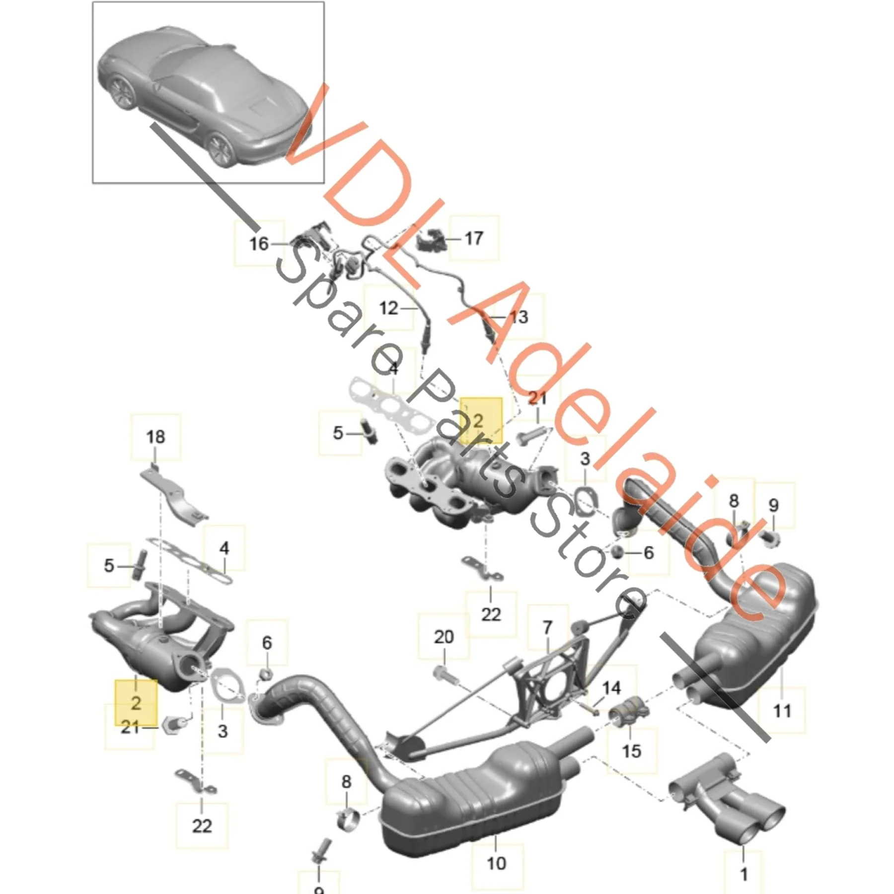 Porsche Boxster Cayman 2.7L Right Exhaust Manifold w Catalytic Converter 98111321205 981113212EX - Image 2