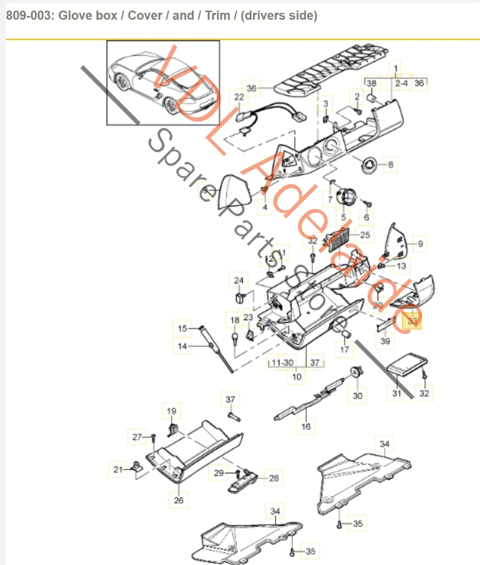 Porsche 911 Cayman Boxster Leather Cover Adj Glovebox Trim Panel for Passenger Side RHD Model 99755225502 - Image 2